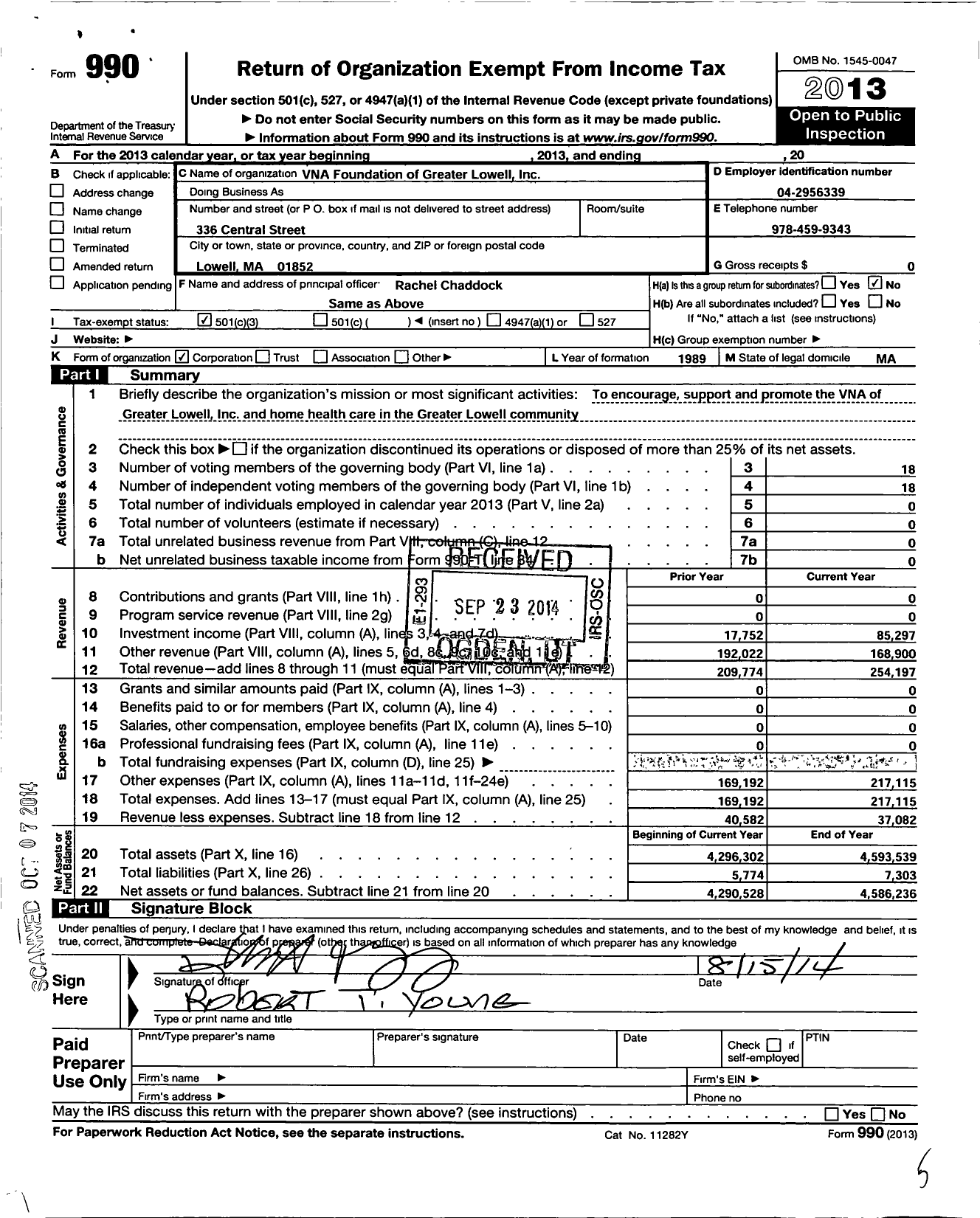 Image of first page of 2013 Form 990 for Vna Foundation of Greater Lowell