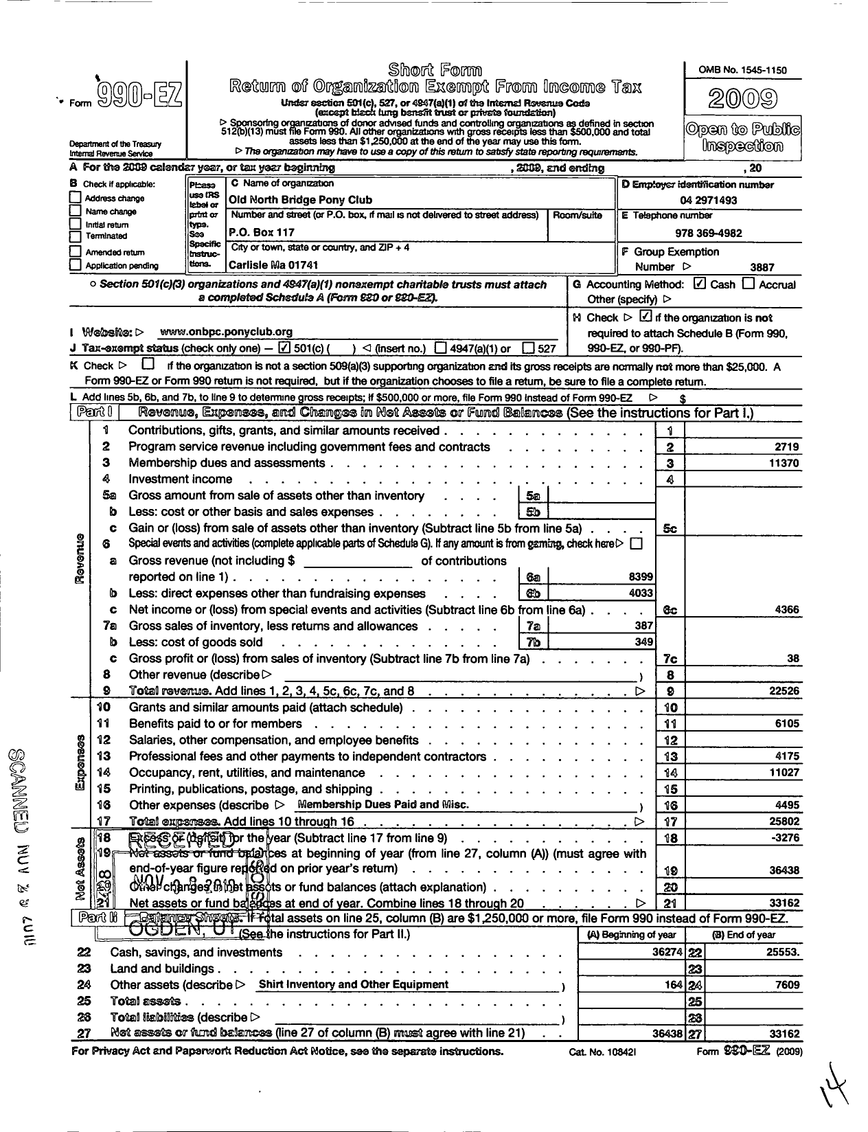 Image of first page of 2009 Form 990EO for United States Pony Clubs