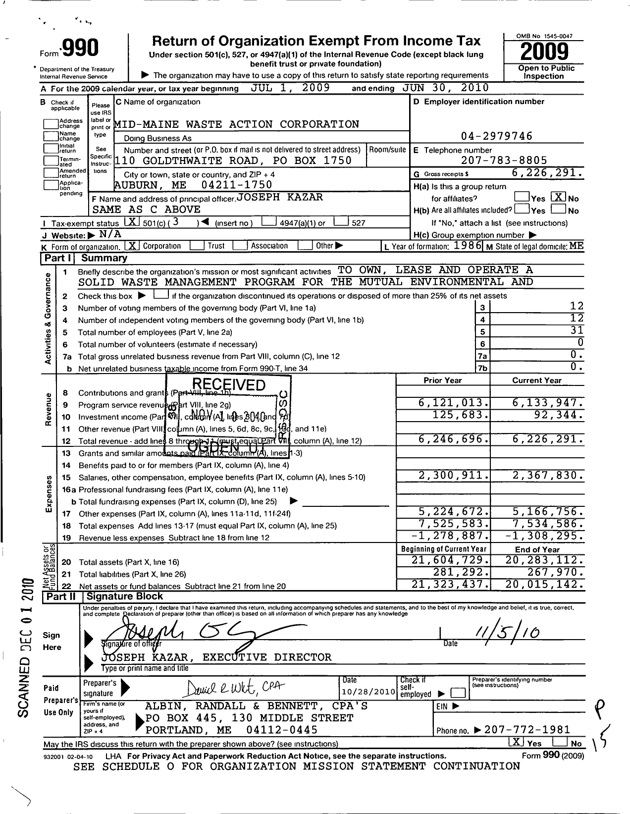 Image of first page of 2009 Form 990 for Mid-Maine Waste Action Corporation (MMWAC)