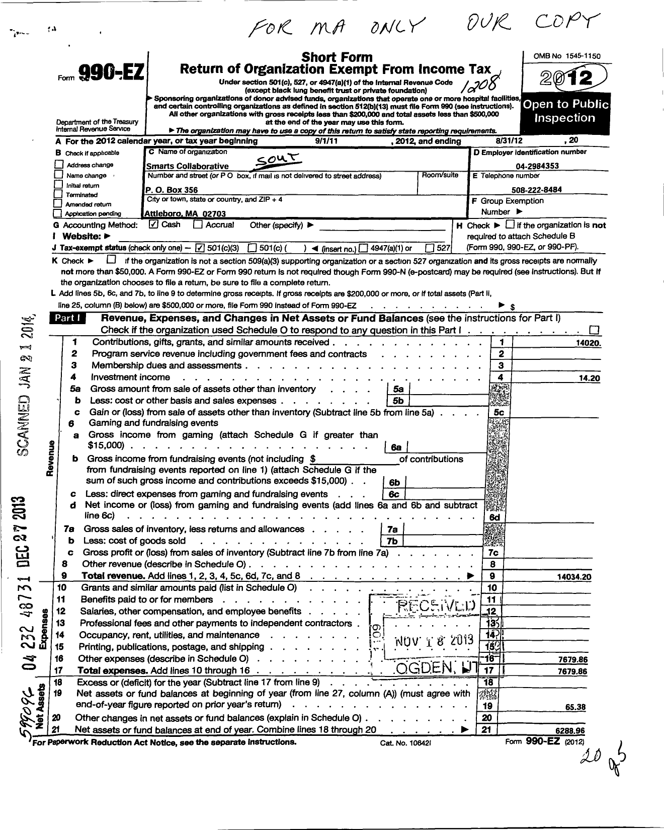 Image of first page of 2011 Form 990EZ for Southeastern Ma Arts Collaborative