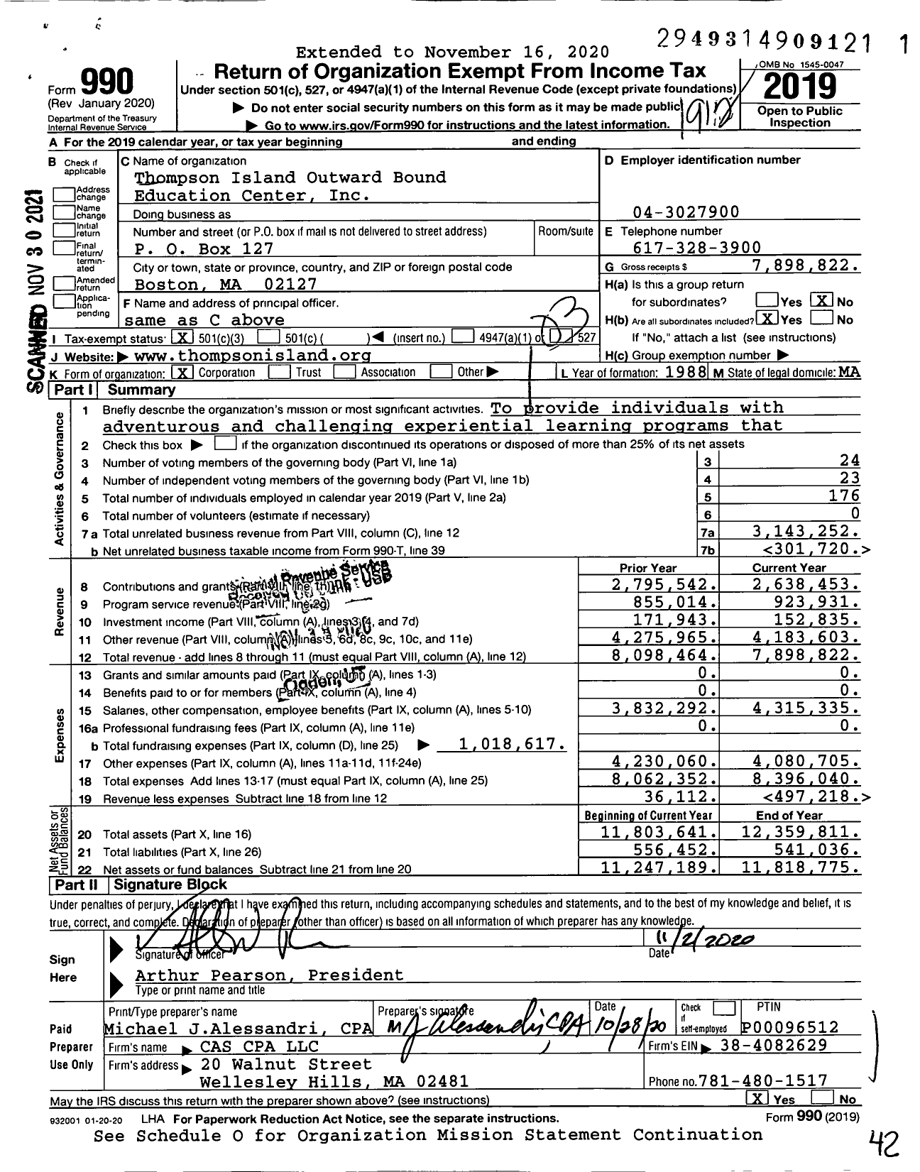 Image of first page of 2019 Form 990 for Thompson Island Outward Bound Education Center