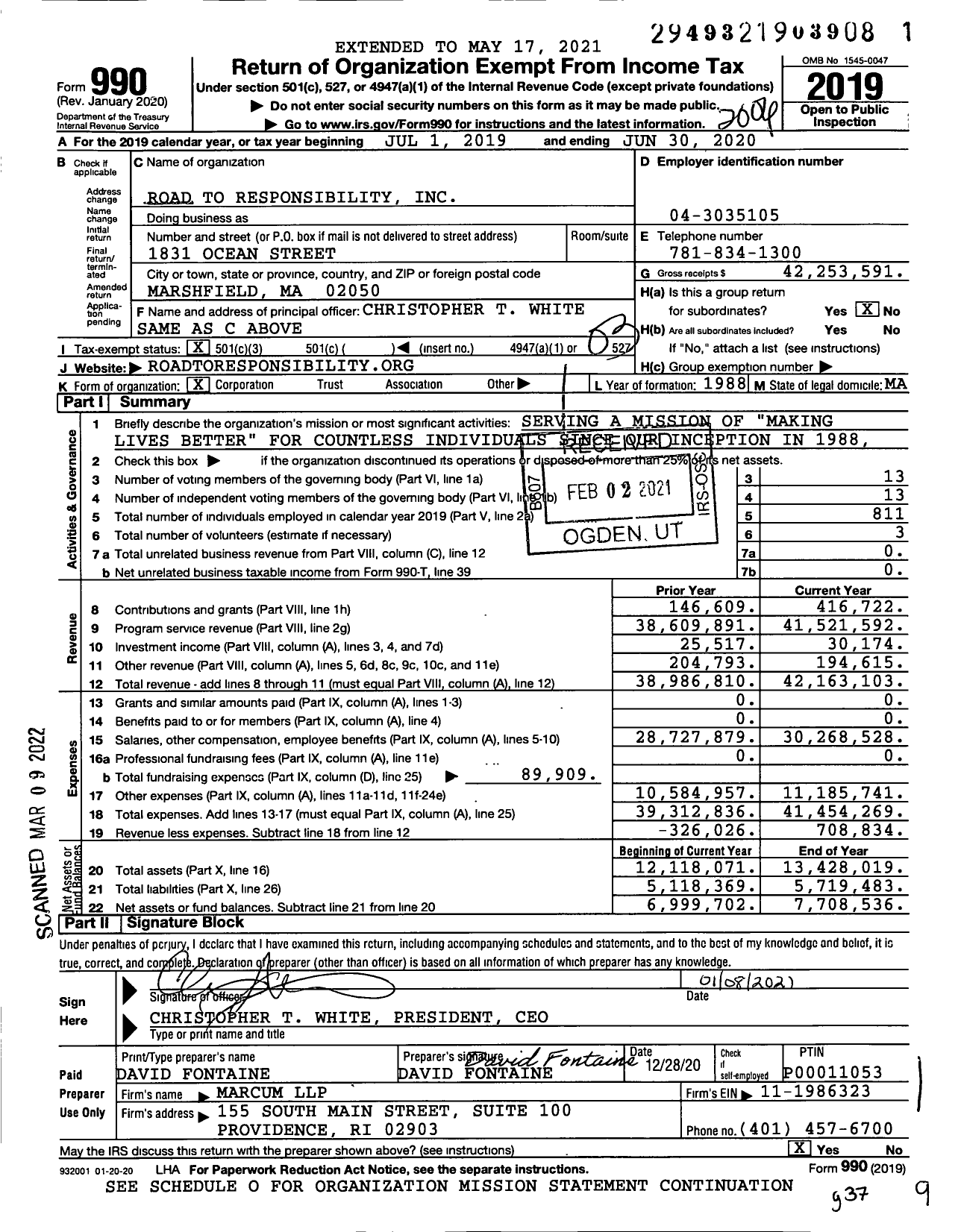 Image of first page of 2019 Form 990 for Road To Responsibility (RTR)