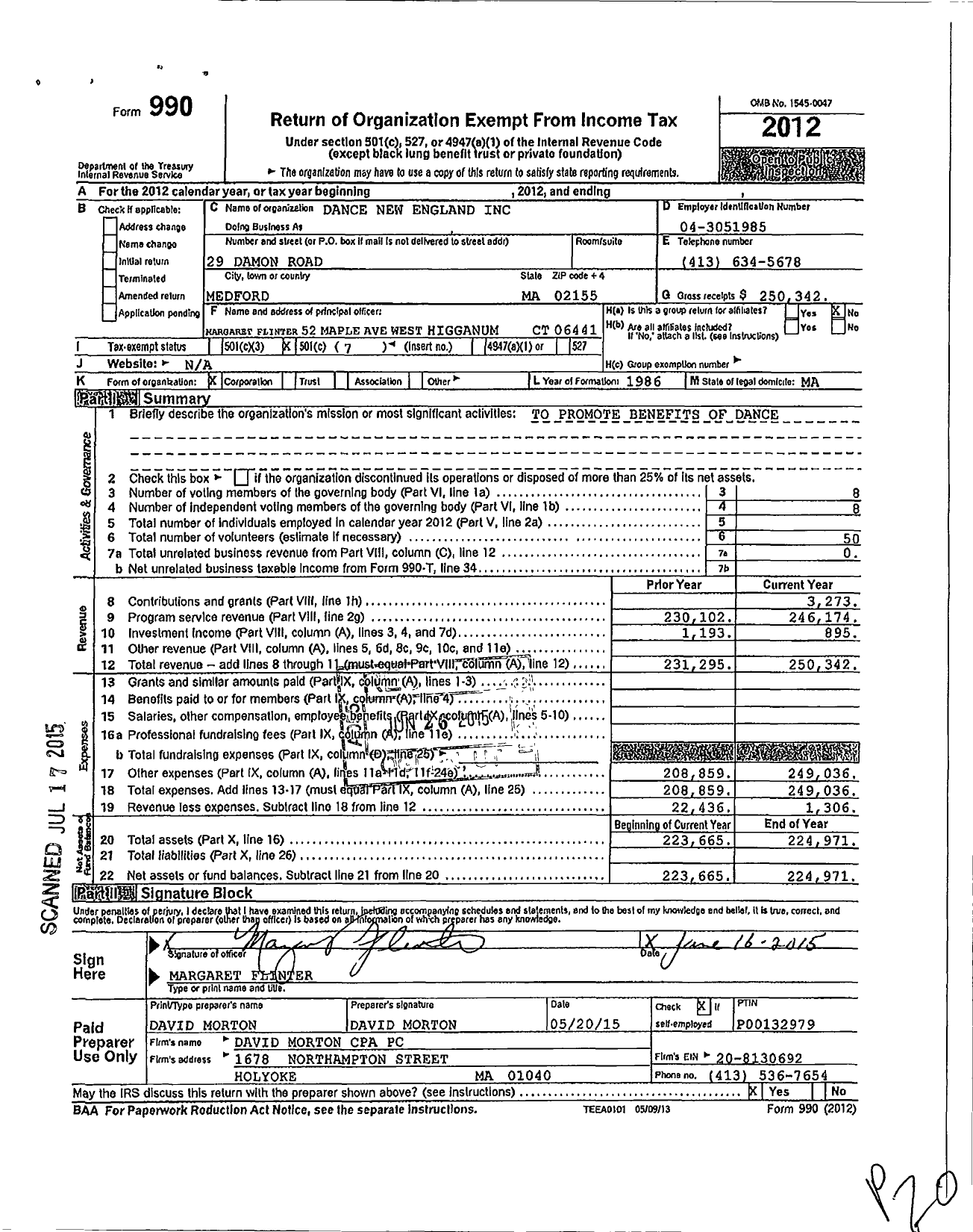 Image of first page of 2012 Form 990O for Dance New England