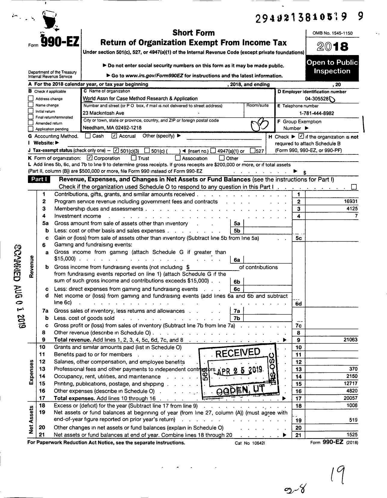 Image of first page of 2018 Form 990EZ for Wacra World Association for Case Method Research and Application