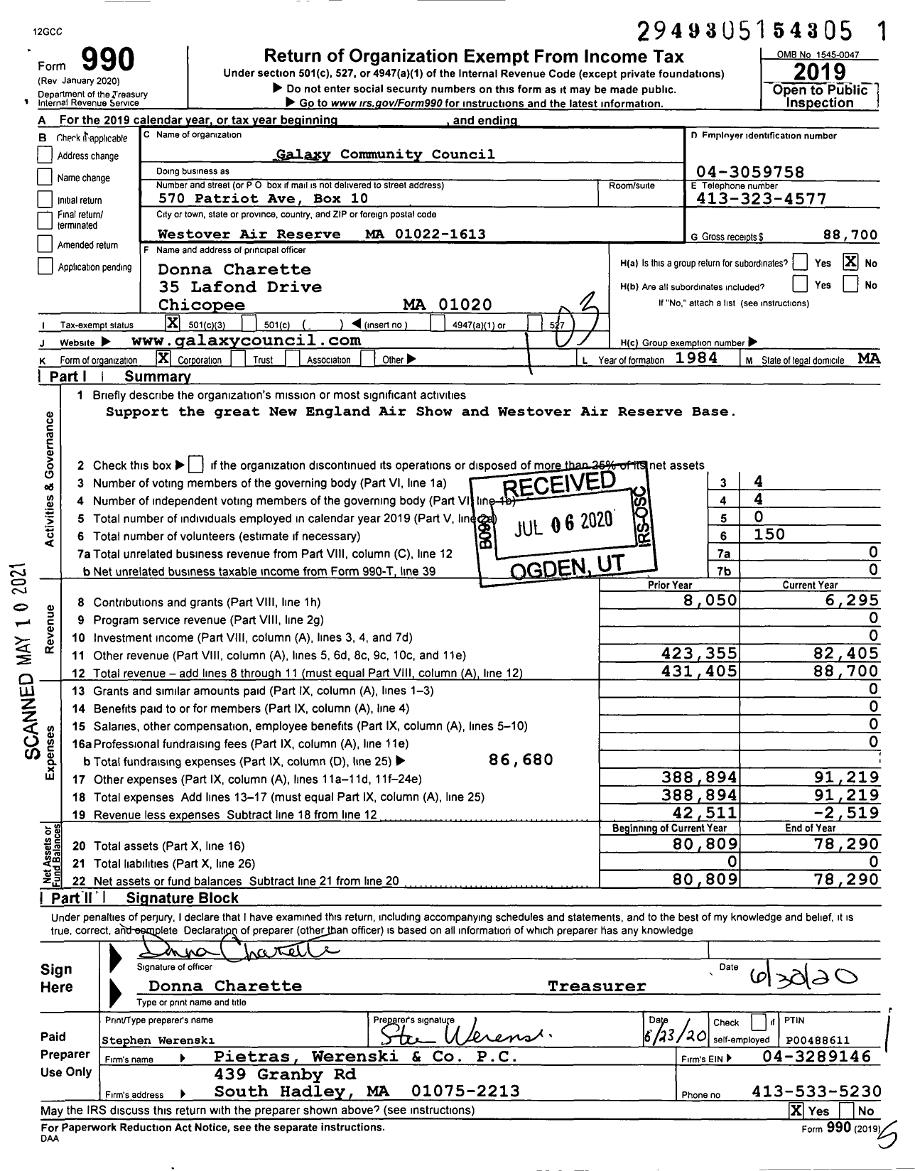 Image of first page of 2019 Form 990 for Galaxy Community Council