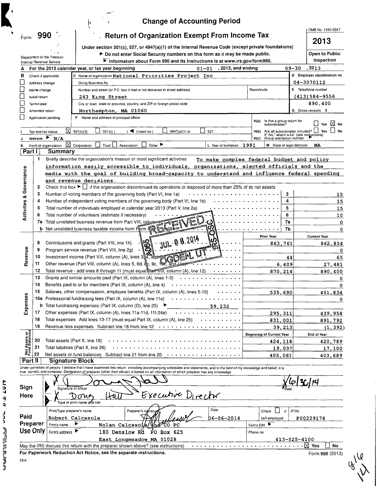 Image of first page of 2012 Form 990 for National Priorities Project