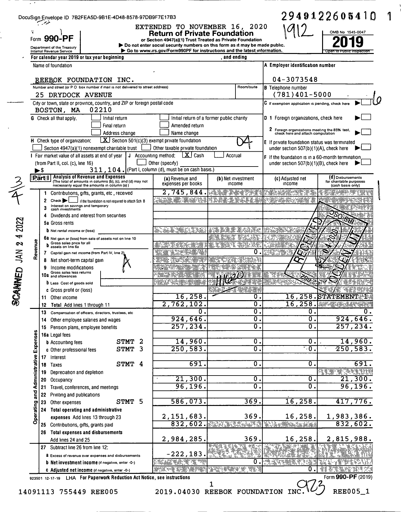 Image of first page of 2019 Form 990PF for Boks