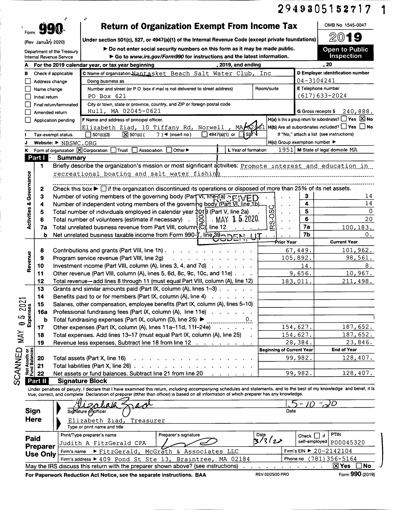 Image of first page of 2019 Form 990O for Nantasket Beach Salt Water Club