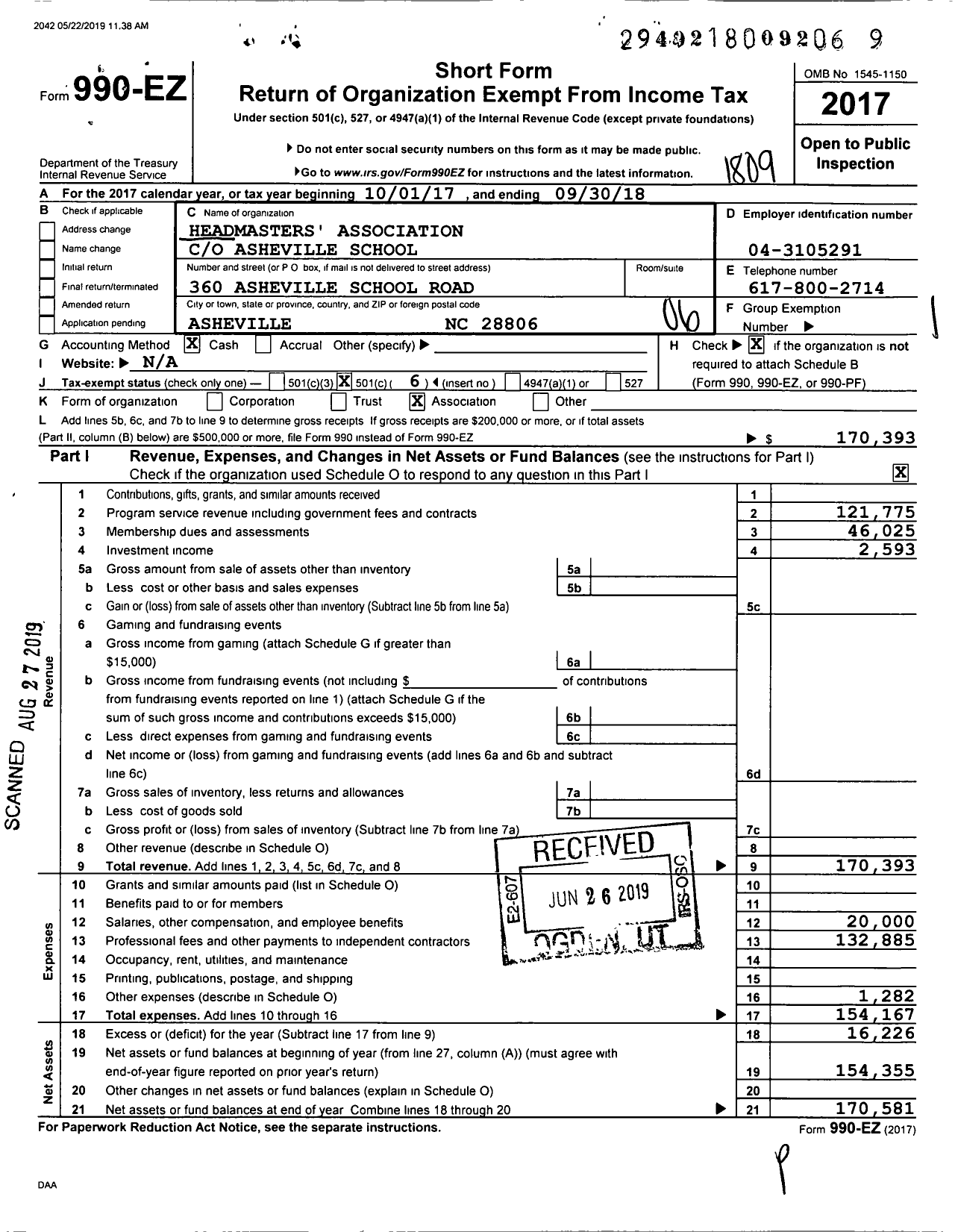 Image of first page of 2017 Form 990EO for Heads and Principals Association