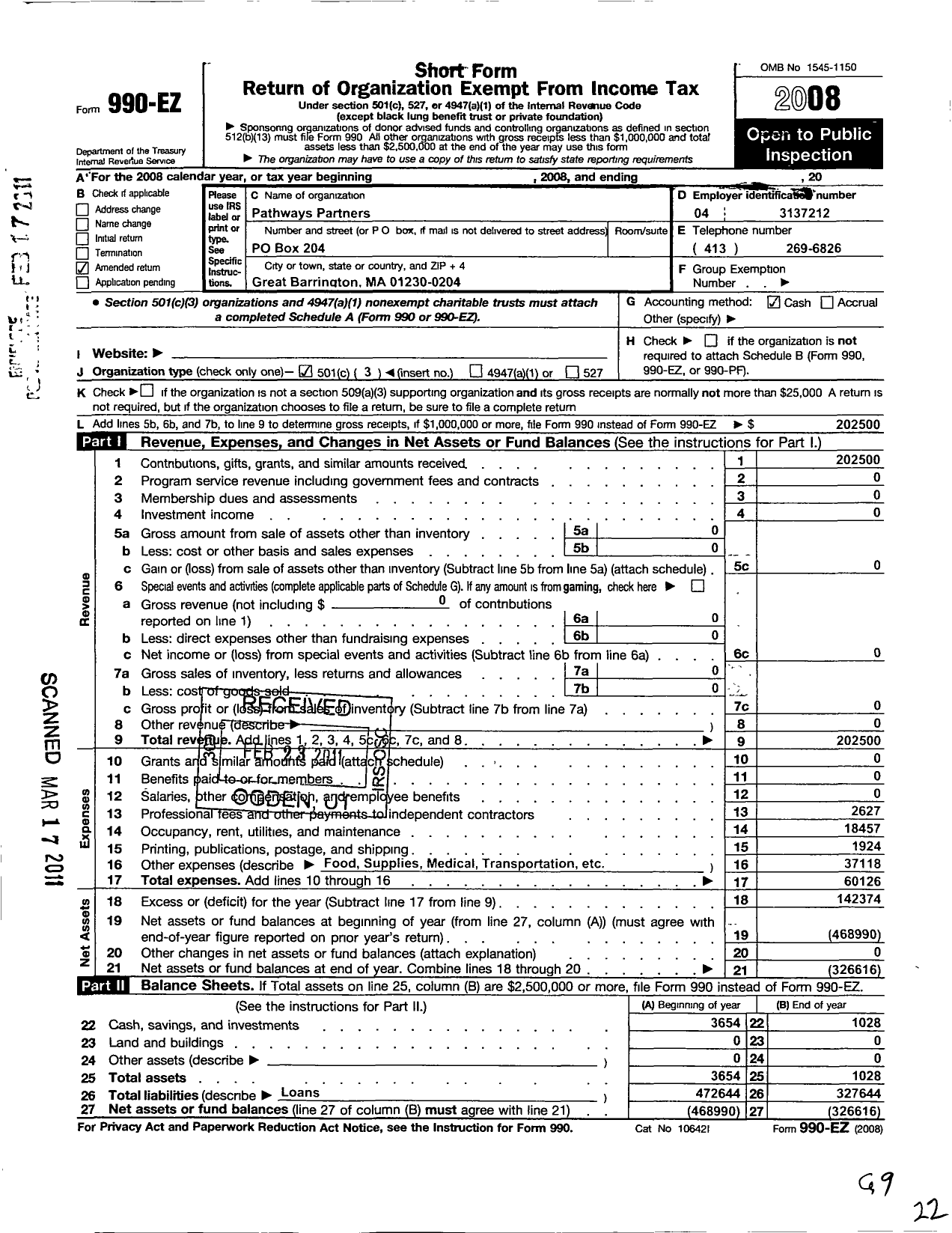 Image of first page of 2008 Form 990EZ for Pathways Partners