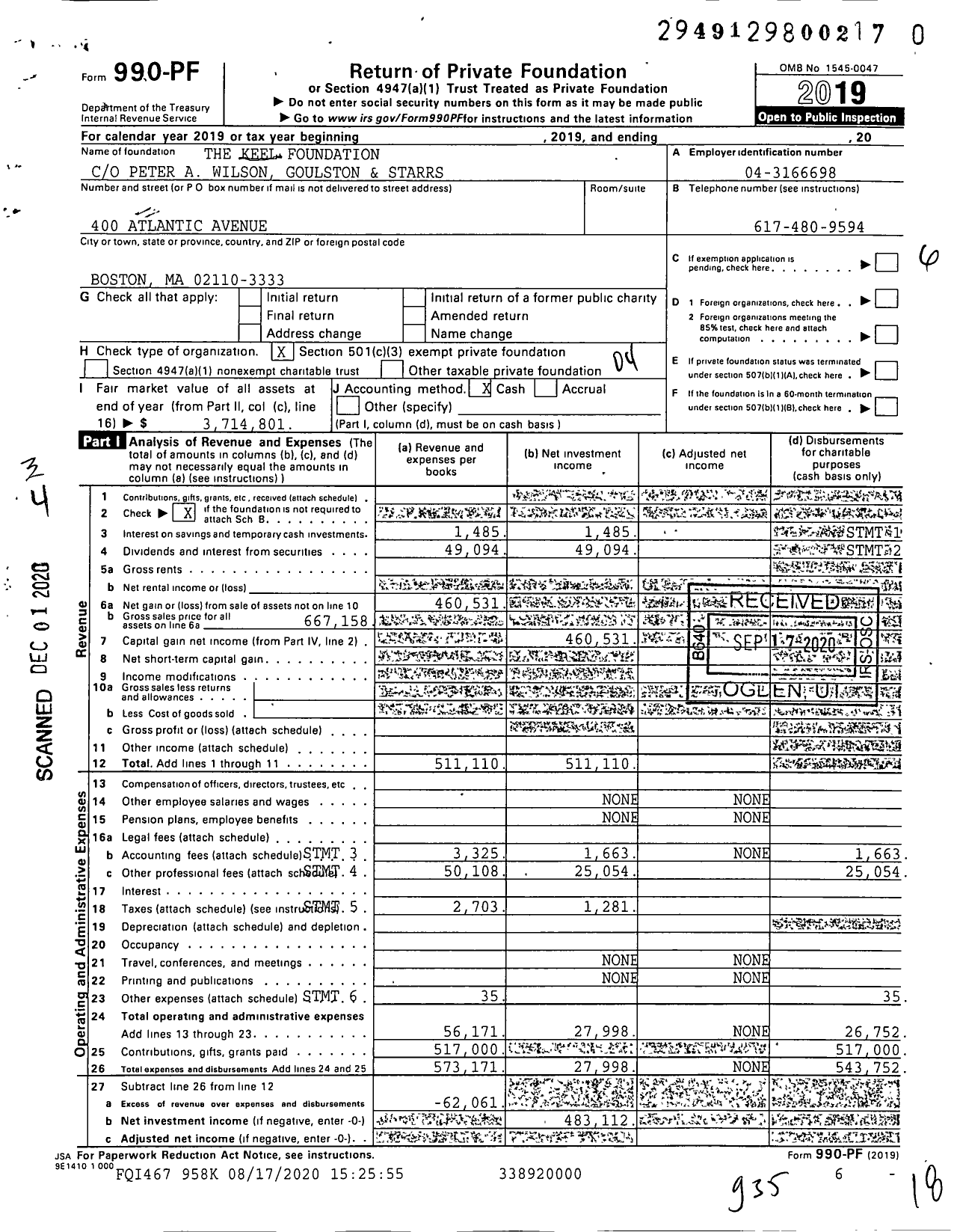 Image of first page of 2019 Form 990PF for The Keel Foundation / Wilson P A & K H Olsen Ttees