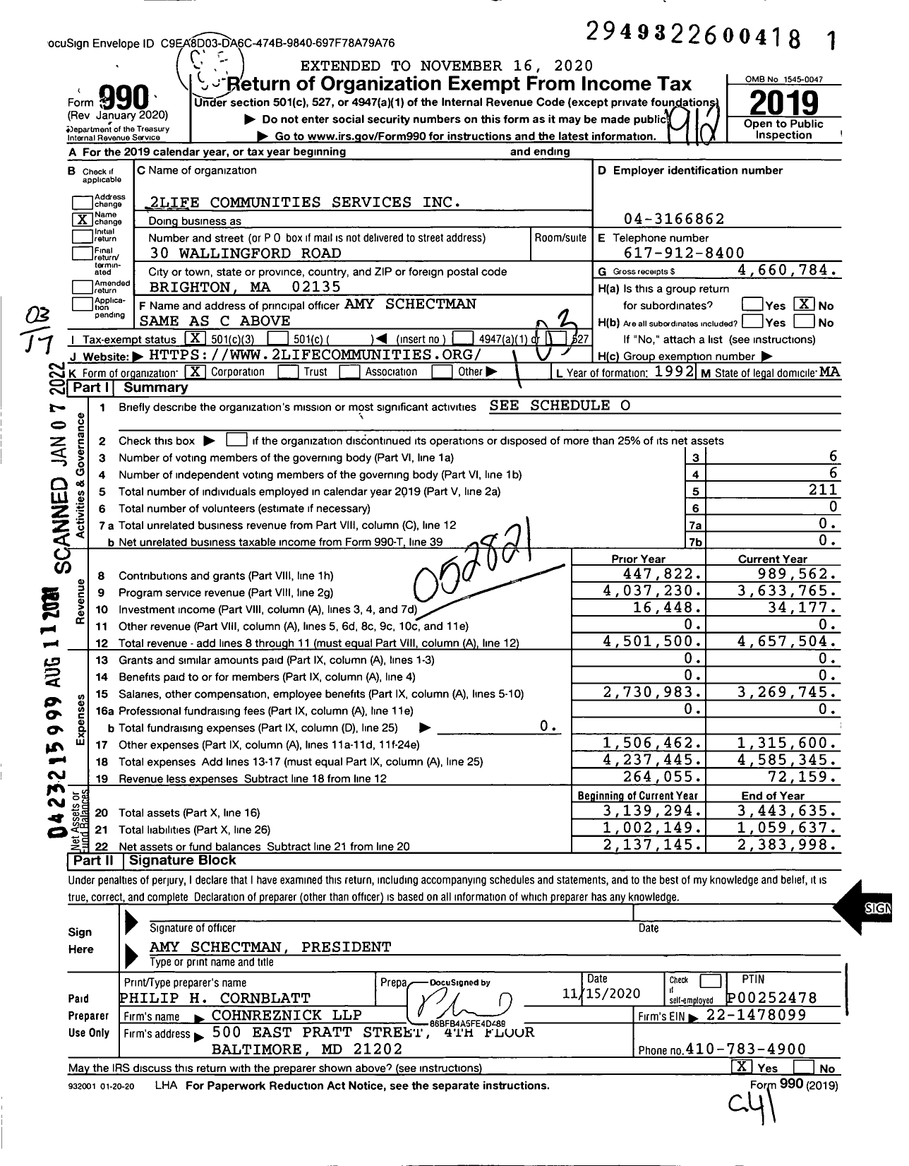 Image of first page of 2019 Form 990 for 2life Communities Services (JCHE)