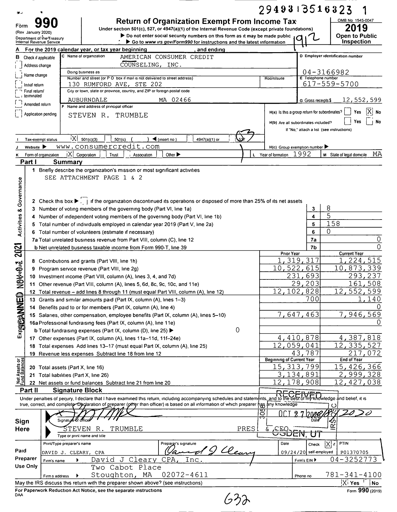 Image of first page of 2019 Form 990 for American Consumer Credit Counseling (ACCC)