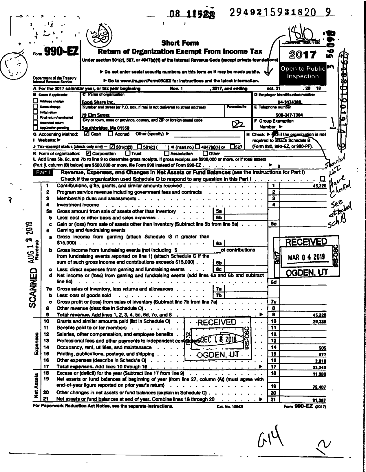 Image of first page of 2017 Form 990EZ for Food Share