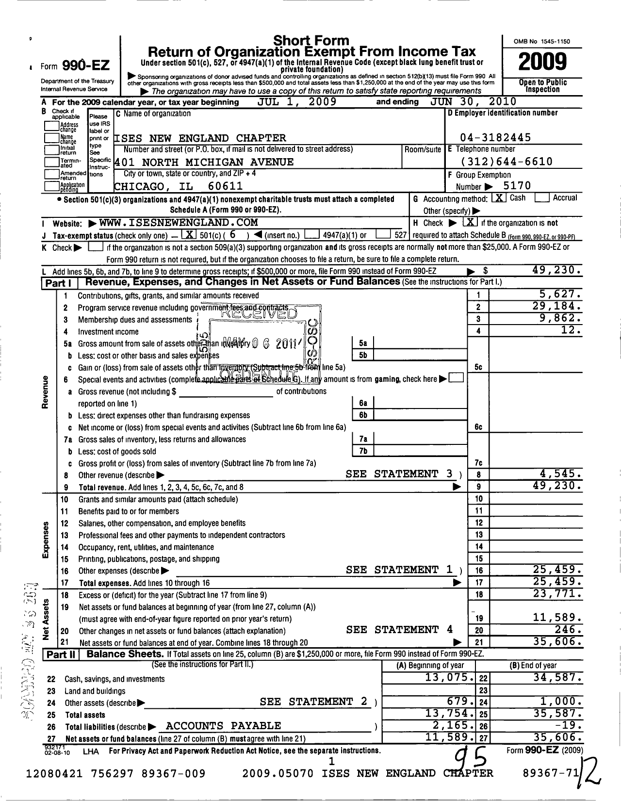 Image of first page of 2009 Form 990EO for International Live Events Association / Boston Chapter
