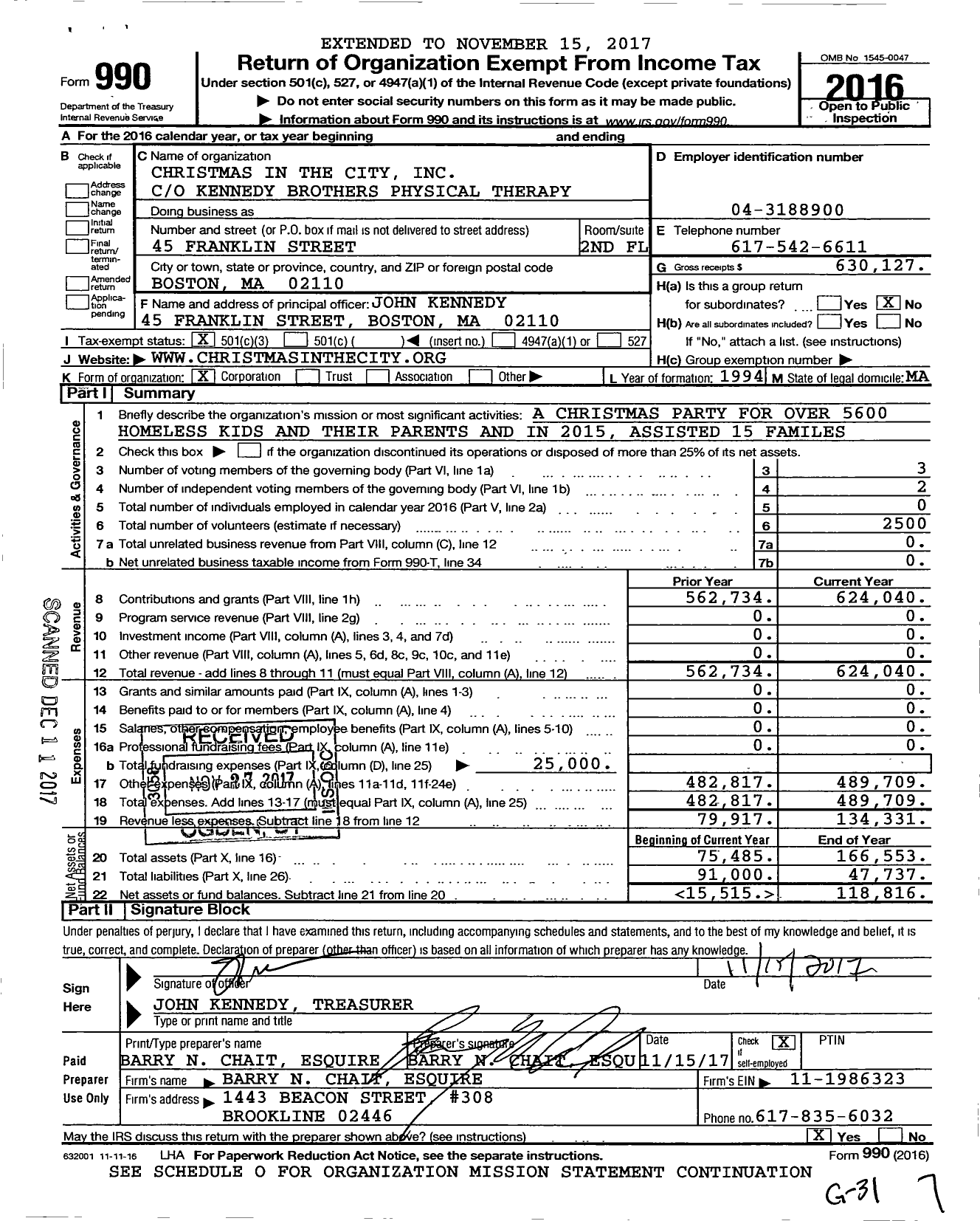 Image of first page of 2016 Form 990 for Christmas in the City