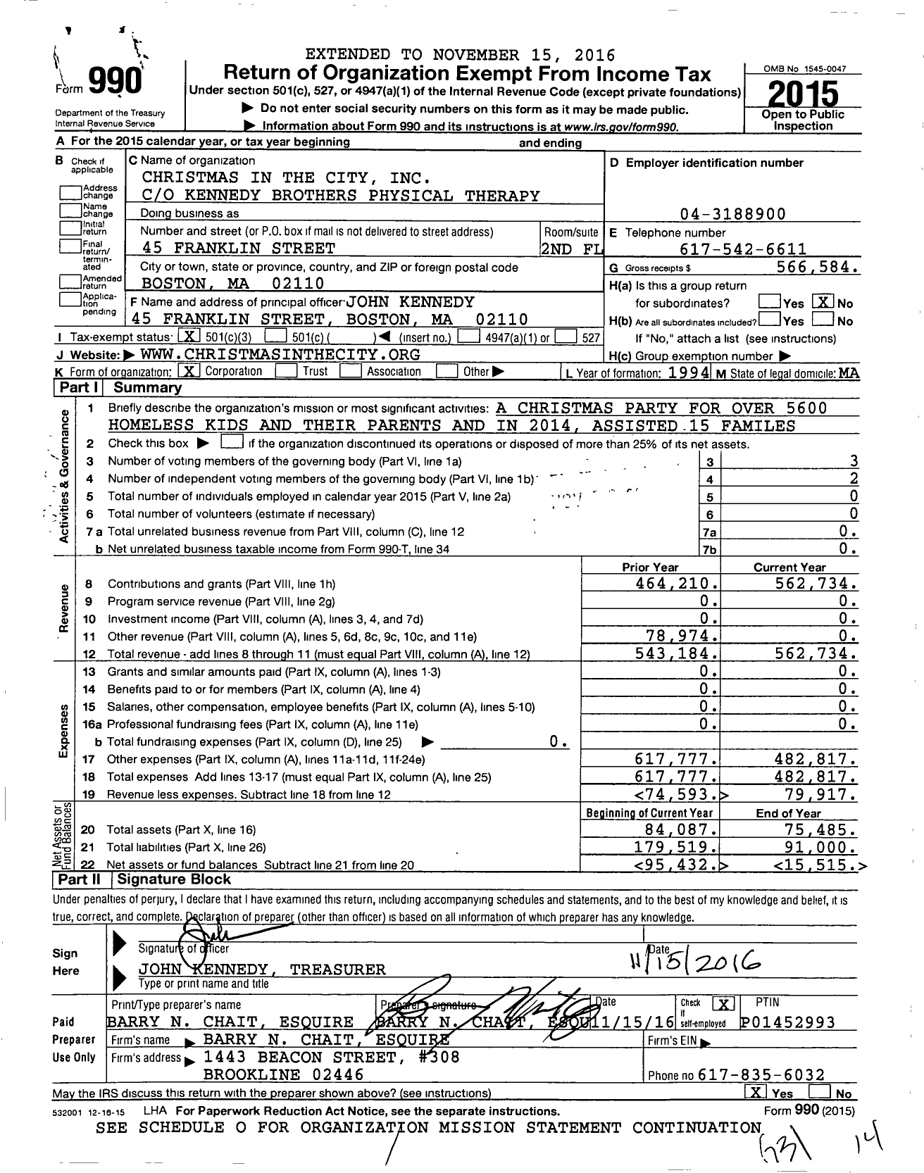 Image of first page of 2015 Form 990 for Christmas in the City