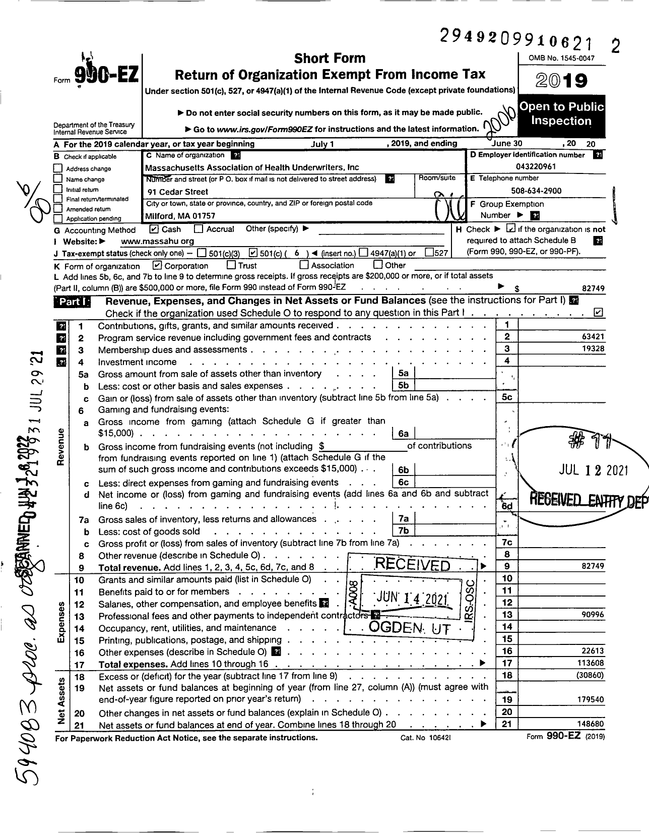 Image of first page of 2019 Form 990EO for National Association of Benefits and Insurance Professionals - Ma Chapter