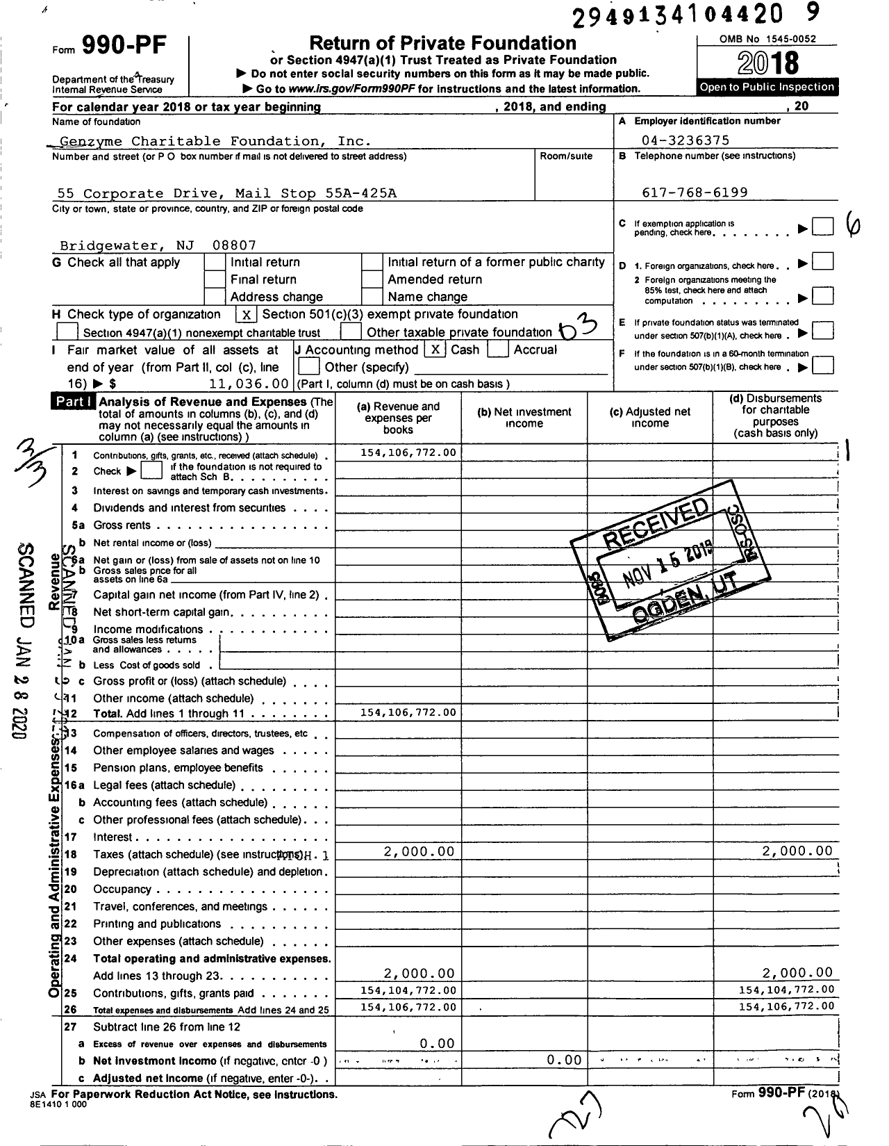 Image of first page of 2018 Form 990PF for Genzyme Charitable Foundation