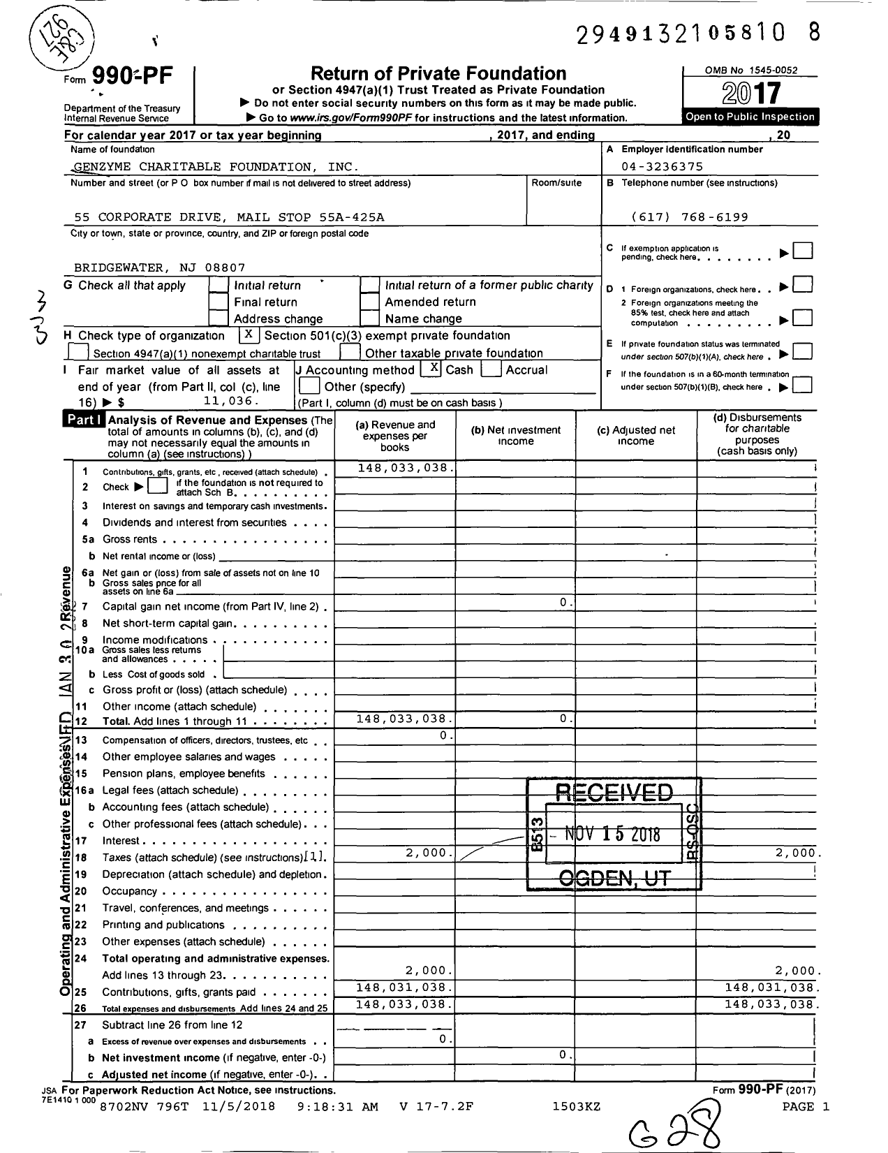 Image of first page of 2017 Form 990PF for Genzyme Charitable Foundation