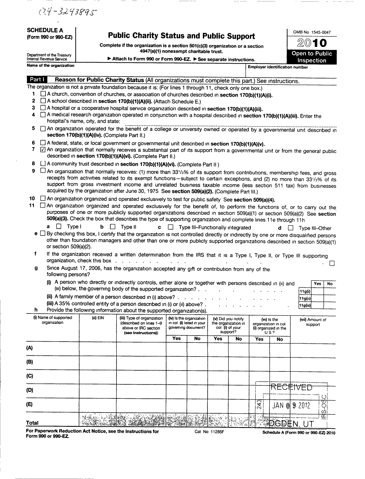 Image of first page of 2010 Form 990ER for Tewksbury Historical Society