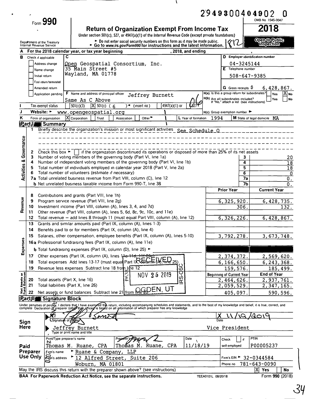 Image of first page of 2018 Form 990O for Open Geospatial Consortium
