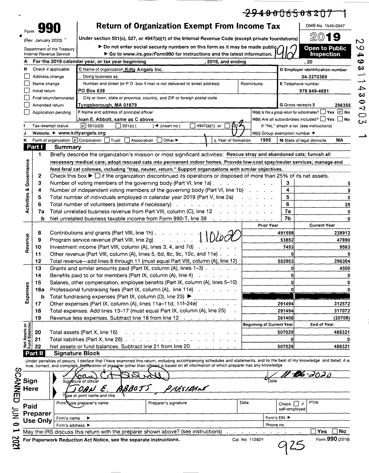 Image of first page of 2019 Form 990 for Kitty Angels