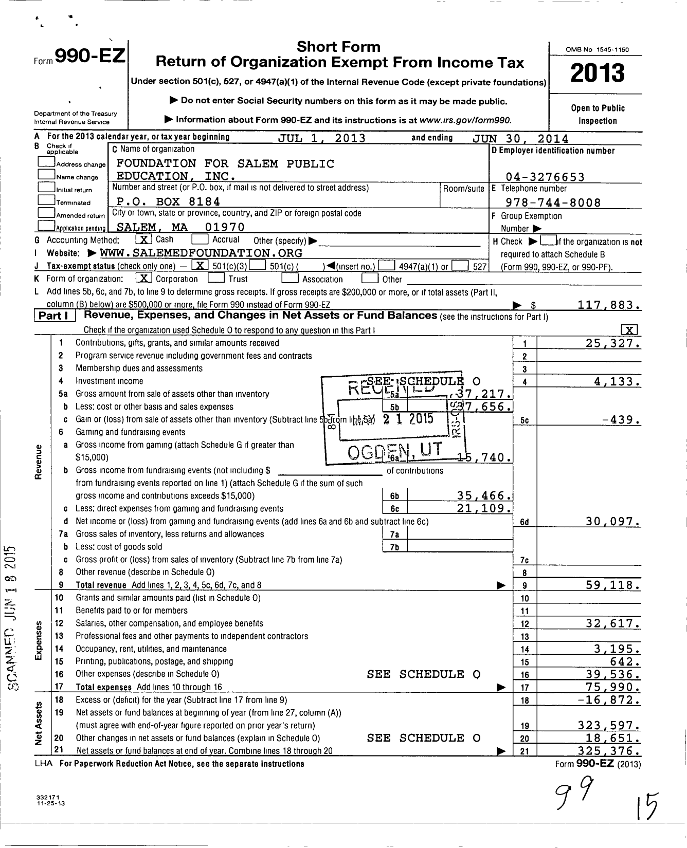 Image of first page of 2013 Form 990EZ for Foundation for Salem Public Education on