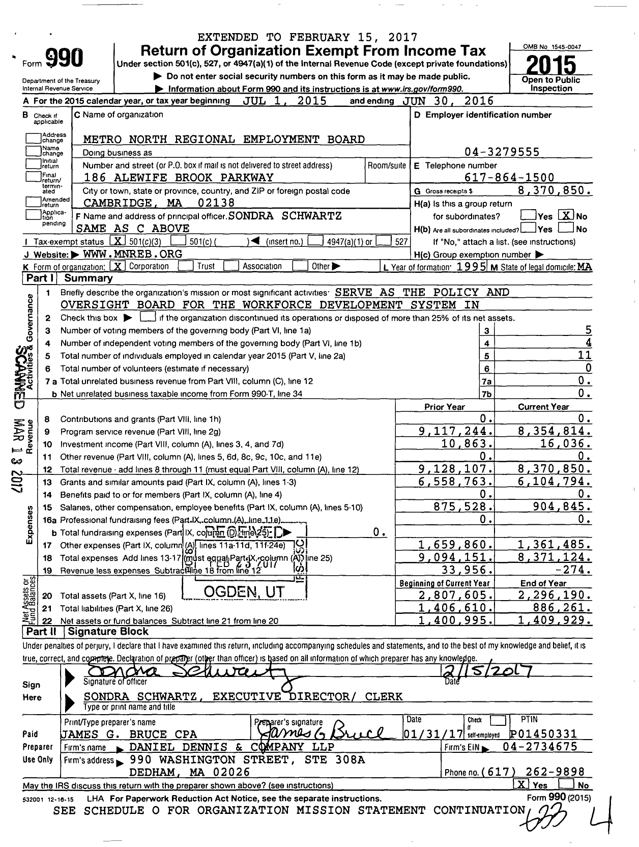 Image of first page of 2015 Form 990 for Metro North Workforce Board