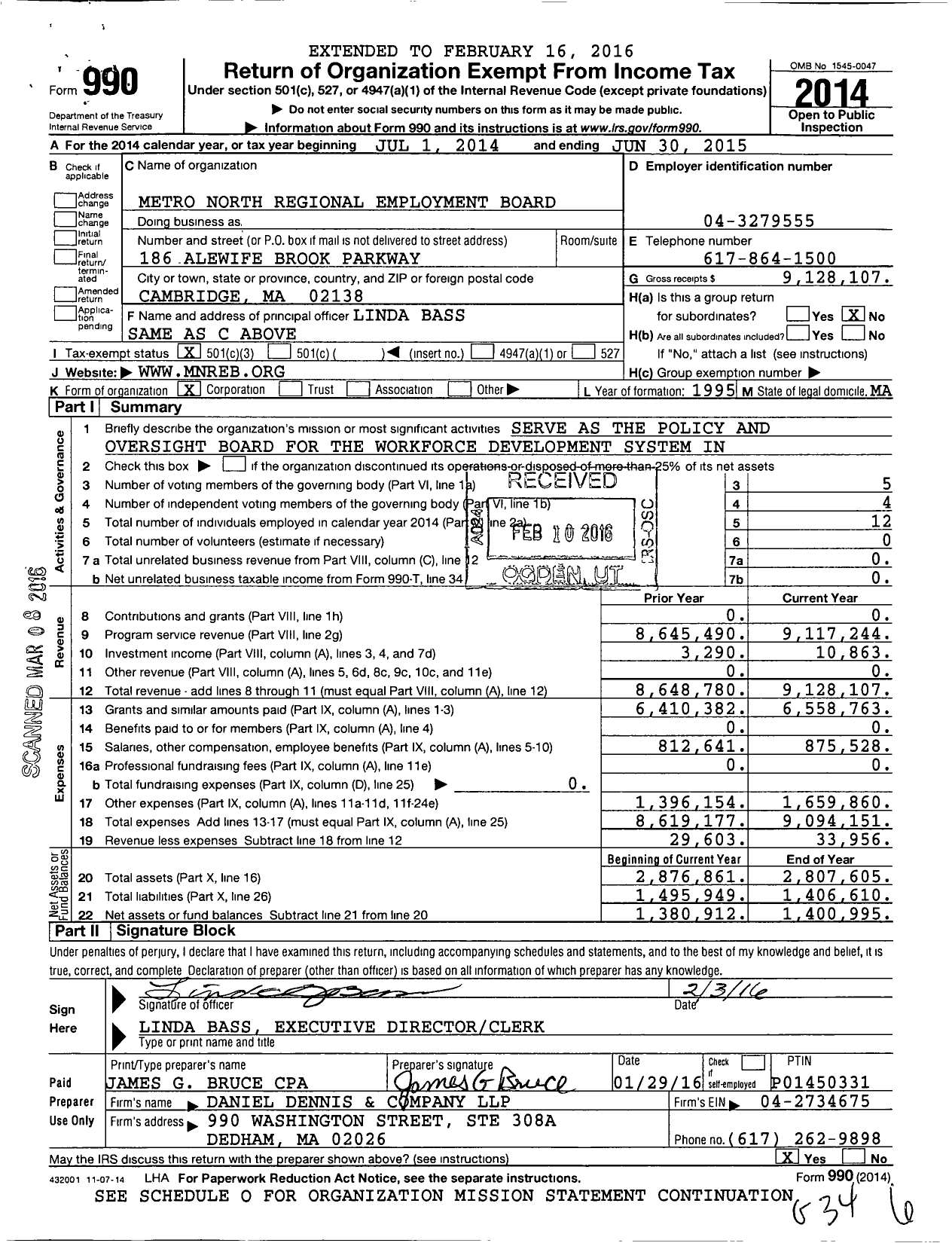 Image of first page of 2014 Form 990 for Metro North Workforce Board