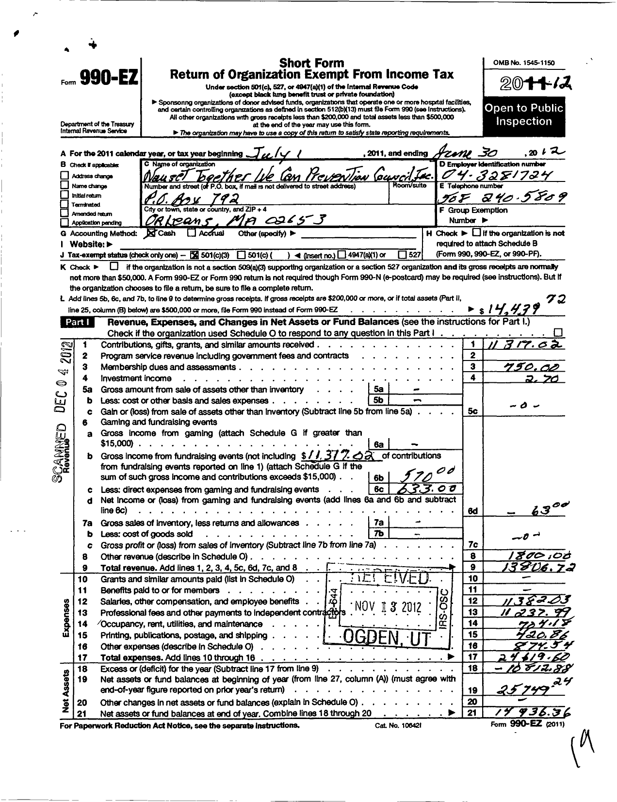 Image of first page of 2011 Form 990EZ for Nauset Together We Can Prevention Council