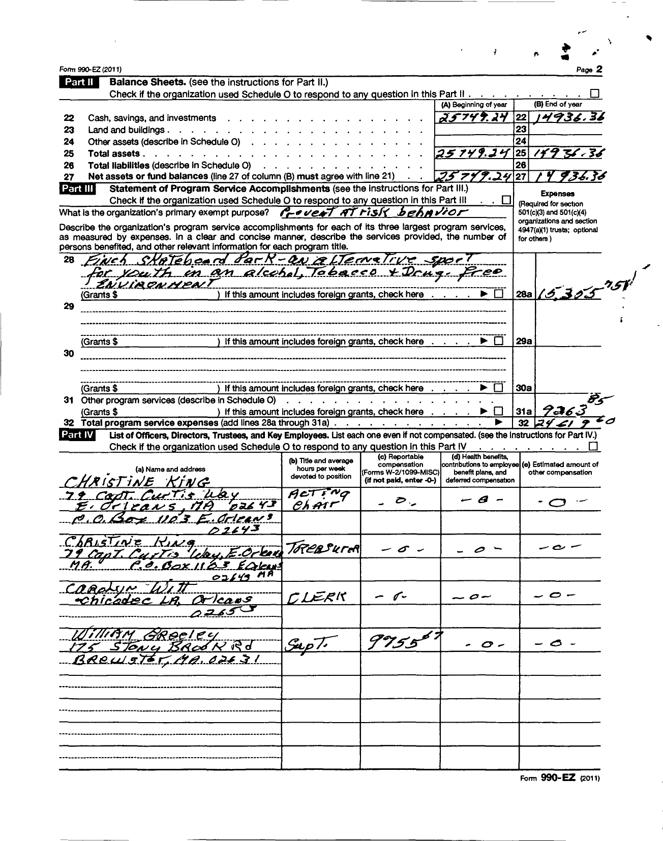 Image of first page of 2011 Form 990ER for Nauset Together We Can Prevention Council