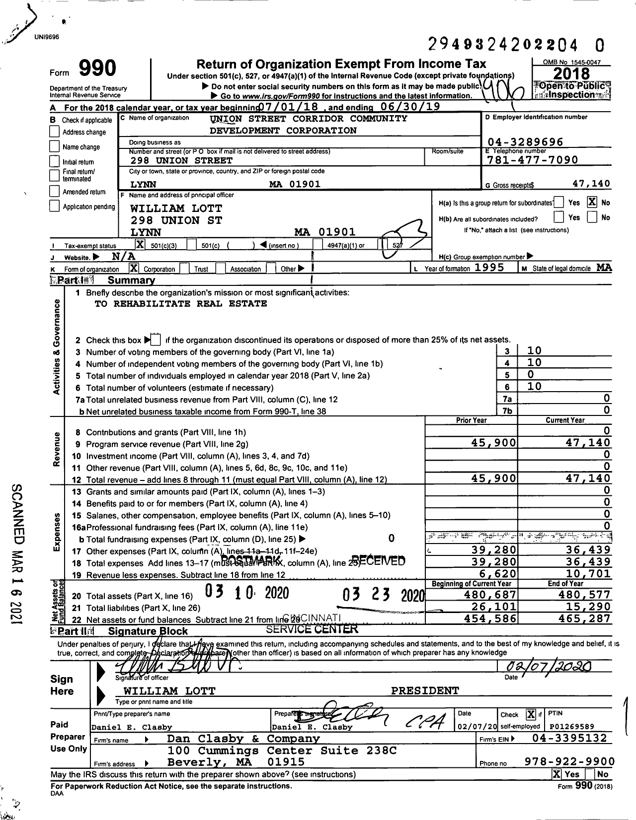 Image of first page of 2018 Form 990 for Union Street Corridor Community Development Corporation