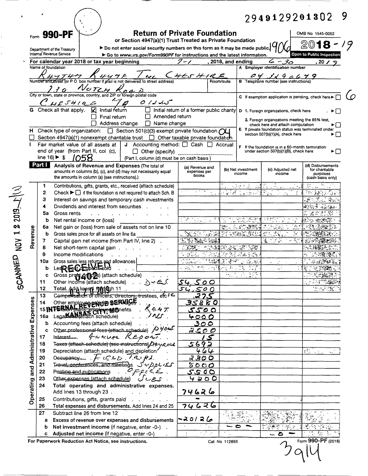 Image of first page of 2018 Form 990PF for Rhythm Rhyme Cheshire