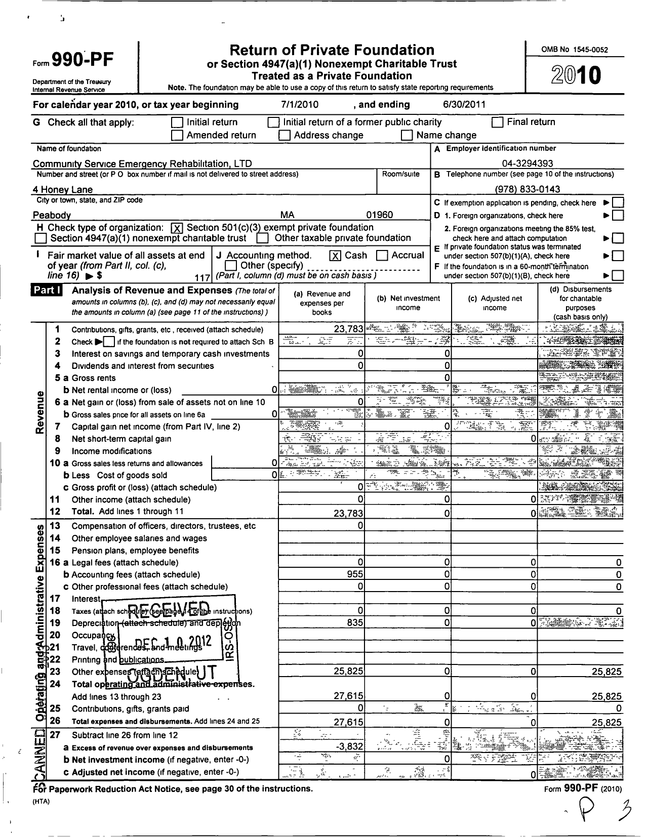 Image of first page of 2010 Form 990PF for Rehab Five