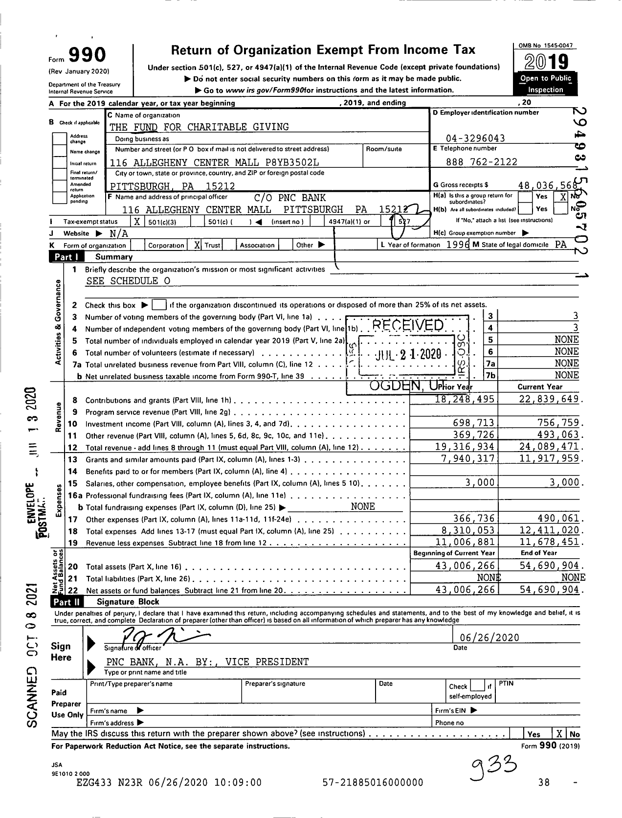 Image of first page of 2019 Form 990 for The Fund for Charitable Giving