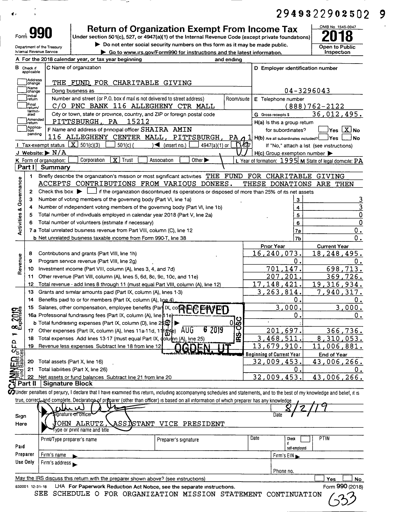 Image of first page of 2018 Form 990 for The Fund for Charitable Giving