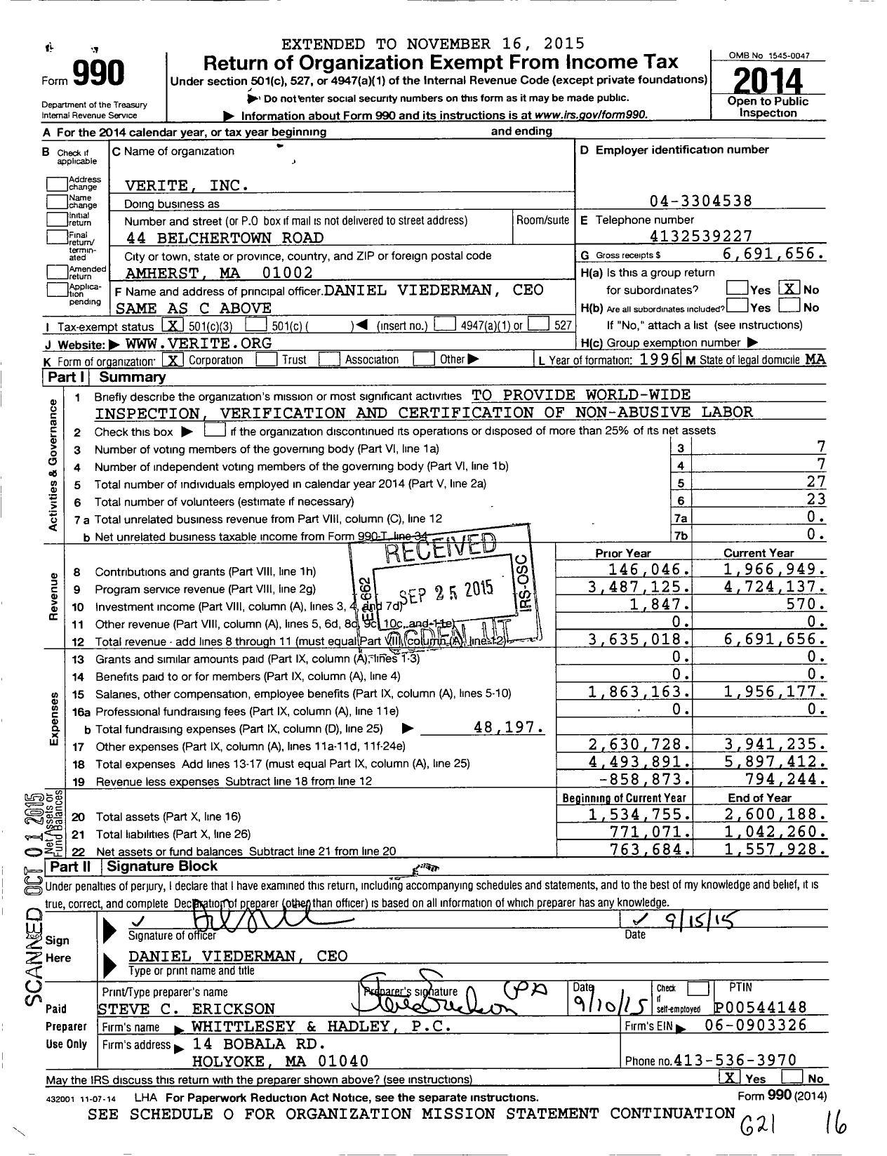 Image of first page of 2014 Form 990 for Verite