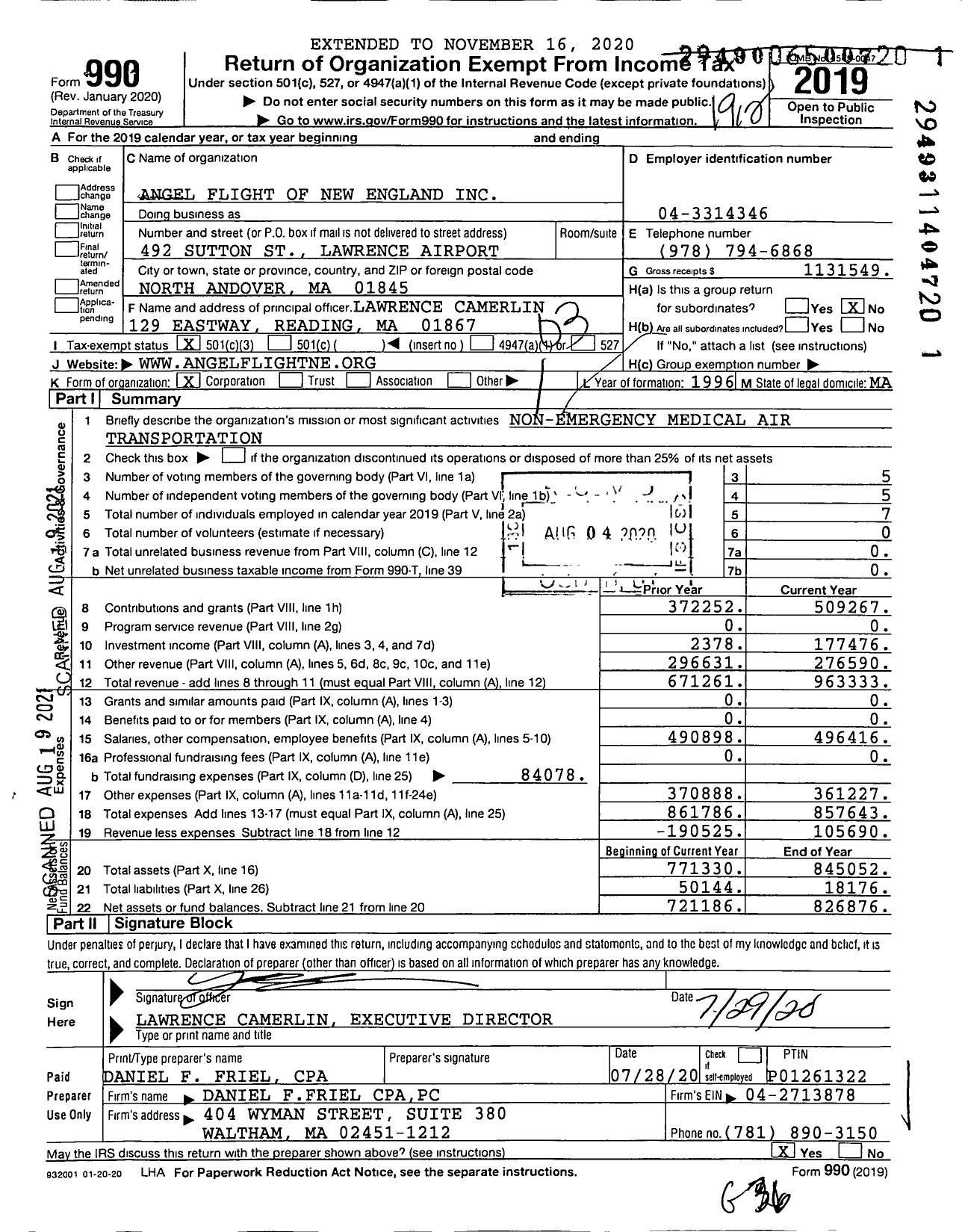 Image of first page of 2019 Form 990 for Angel Flight Northeast