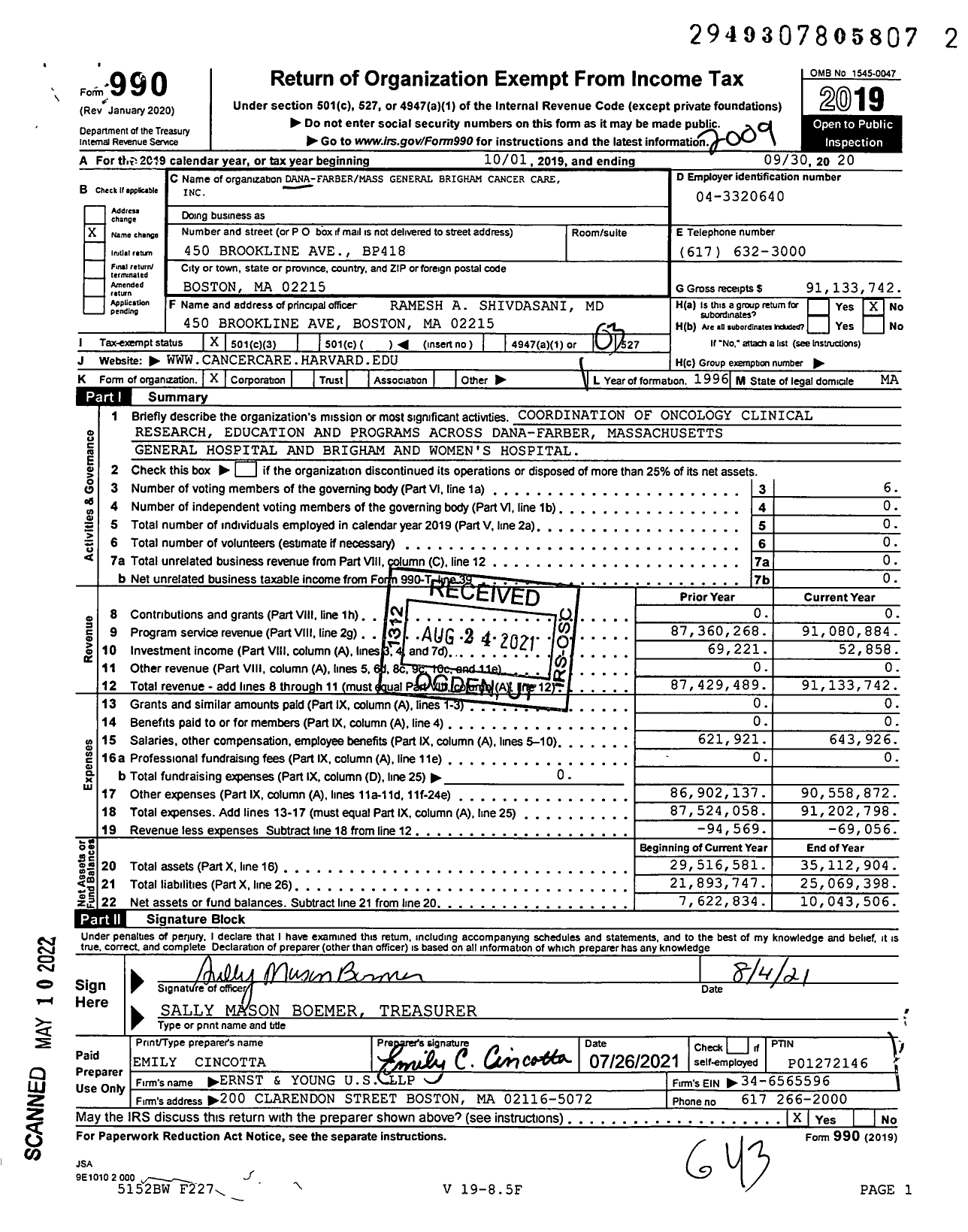 Image of first page of 2019 Form 990 for Dana-Farber Brigham Cancer Center