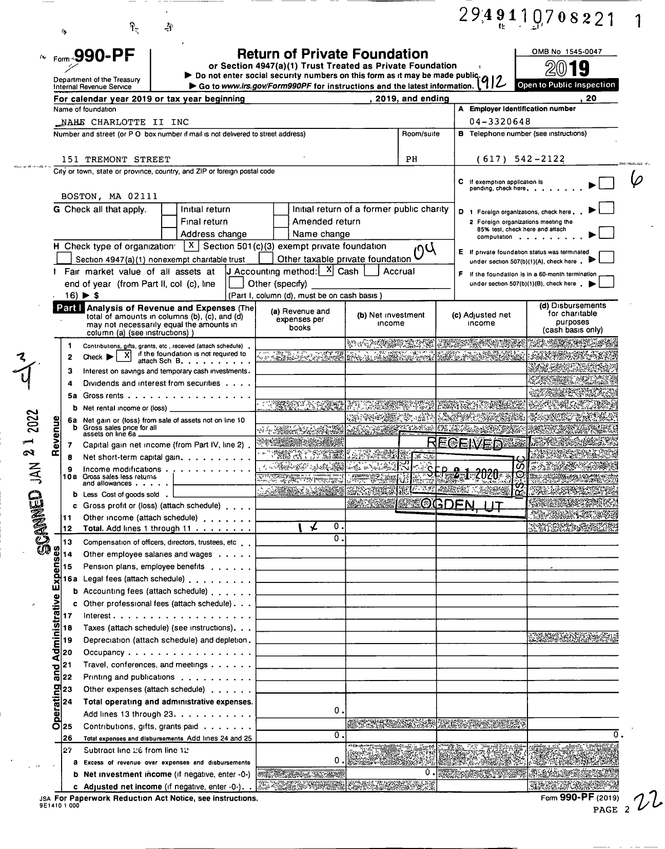 Image of first page of 2019 Form 990PF for Nahf Charlotte Ii