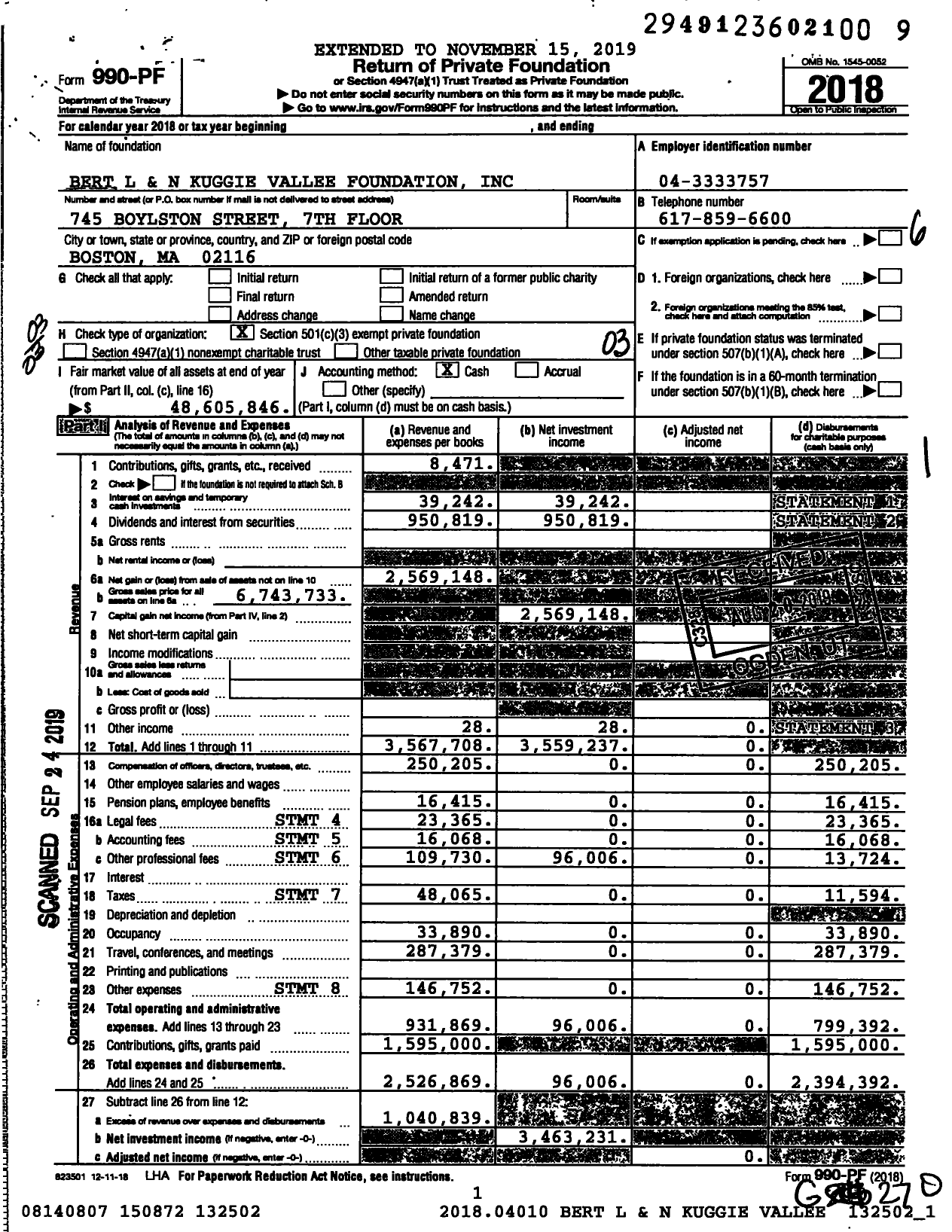 Image of first page of 2018 Form 990PF for The Vallee Foundation