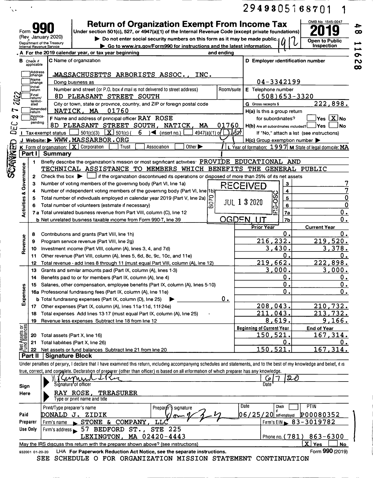 Image of first page of 2019 Form 990O for Massachusetts Arborists Association