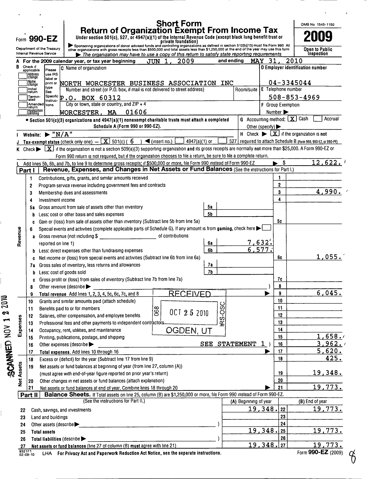 Image of first page of 2009 Form 990EO for North Worcester Business Association