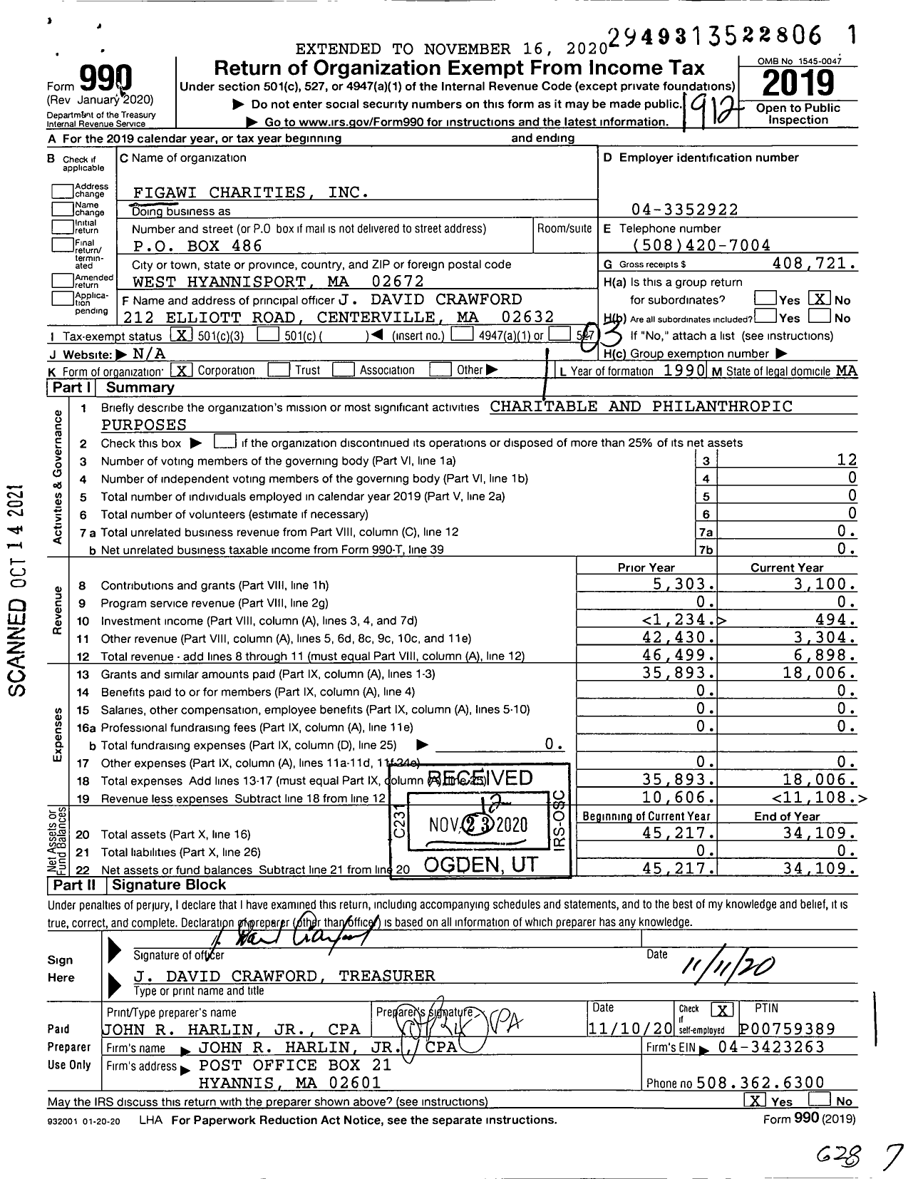 Image of first page of 2019 Form 990 for Figawi Charities