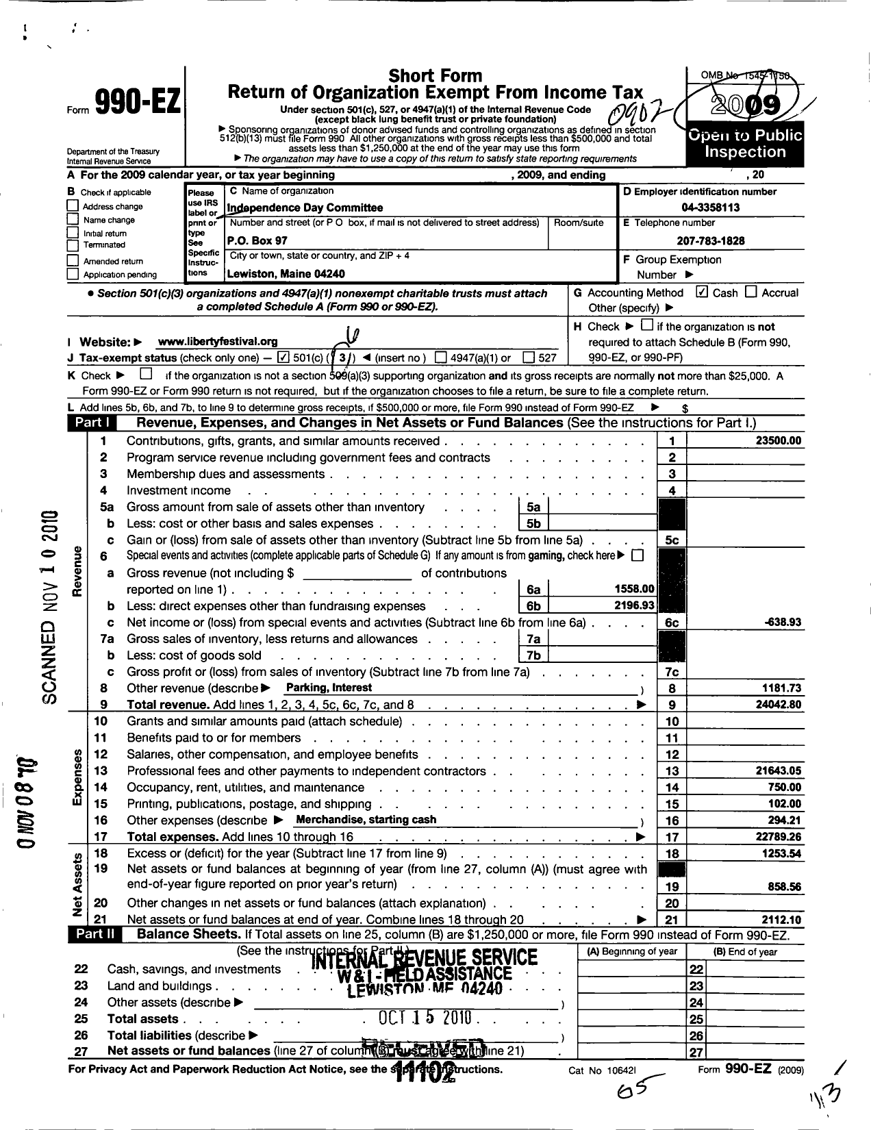 Image of first page of 2008 Form 990EO for Independence Day Committee