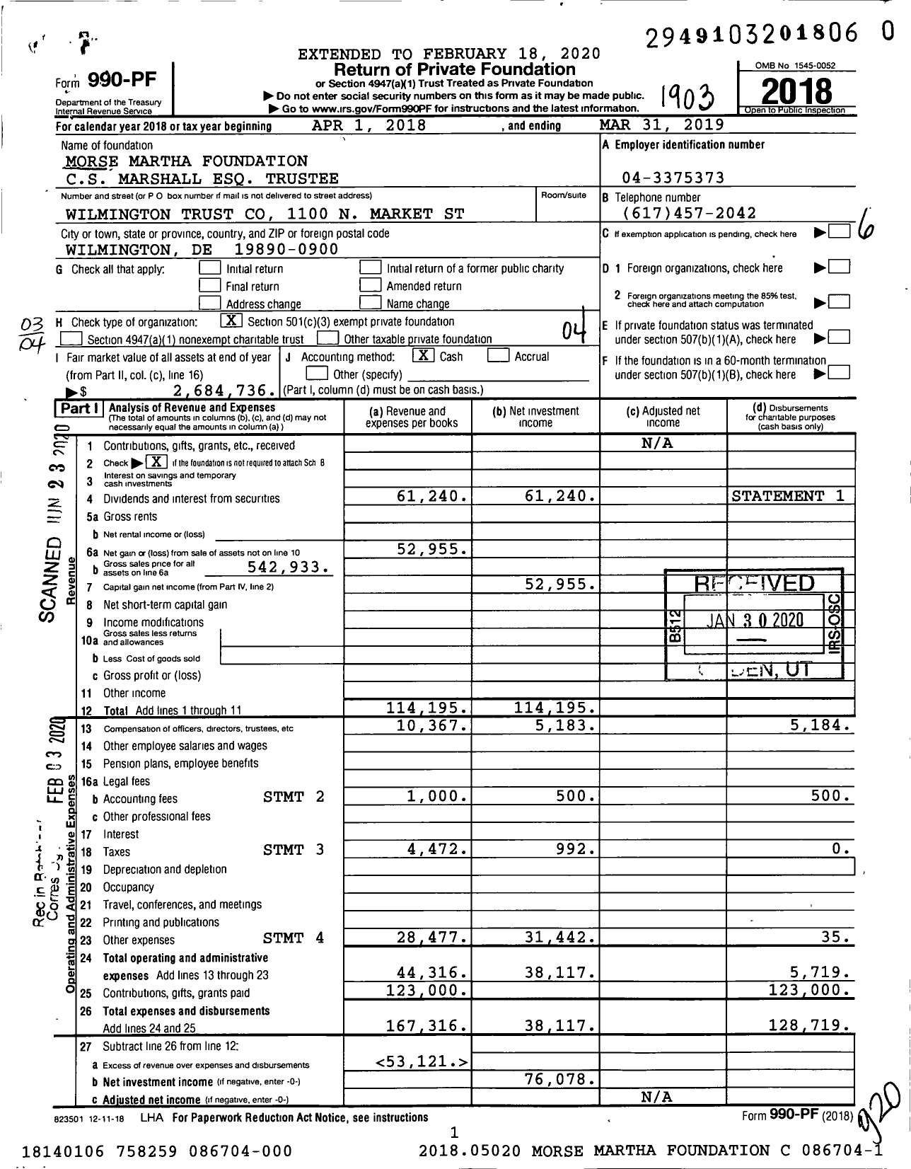 Image of first page of 2018 Form 990PR for Morse Martha Foundation CS Marshall Esq