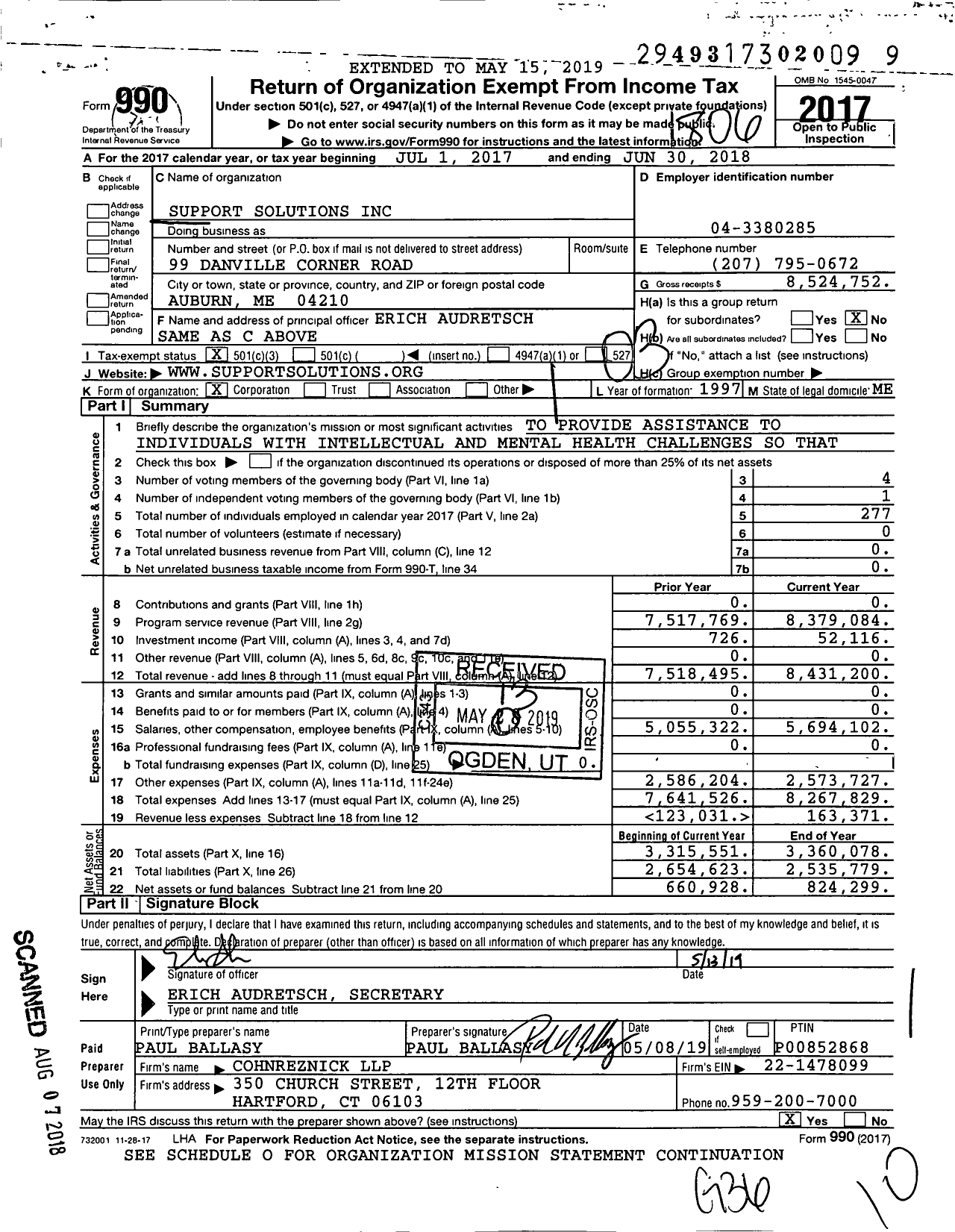 Image of first page of 2017 Form 990 for Support Solutions