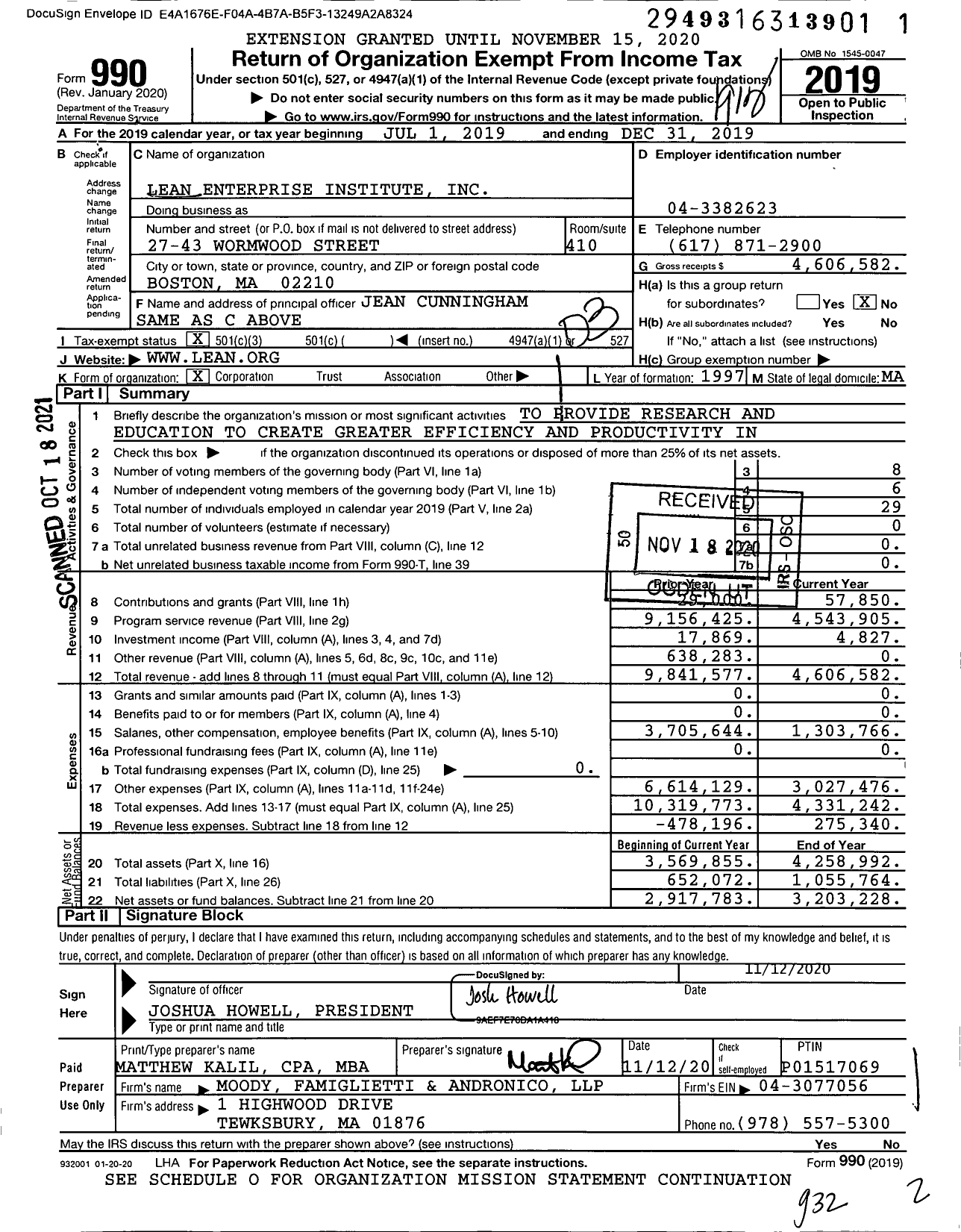 Image of first page of 2019 Form 990 for Lean Enterprise Institute (LEI)