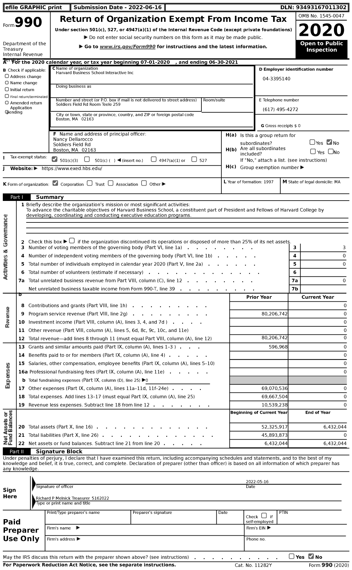 Image of first page of 2020 Form 990 for Harvard Business School Interactive